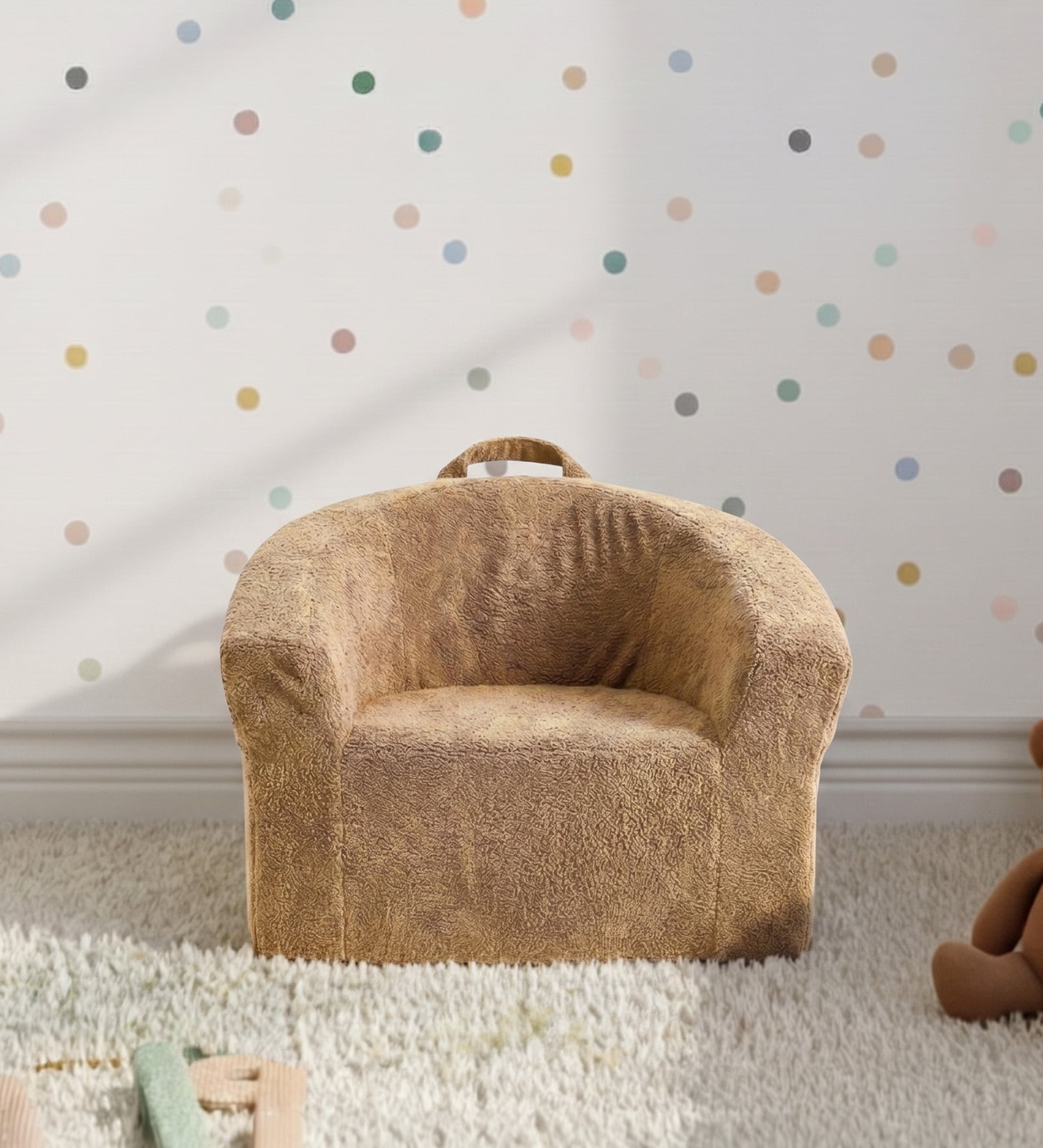 Sage Textured Organic Kids Lounge Chair In Brown Colour