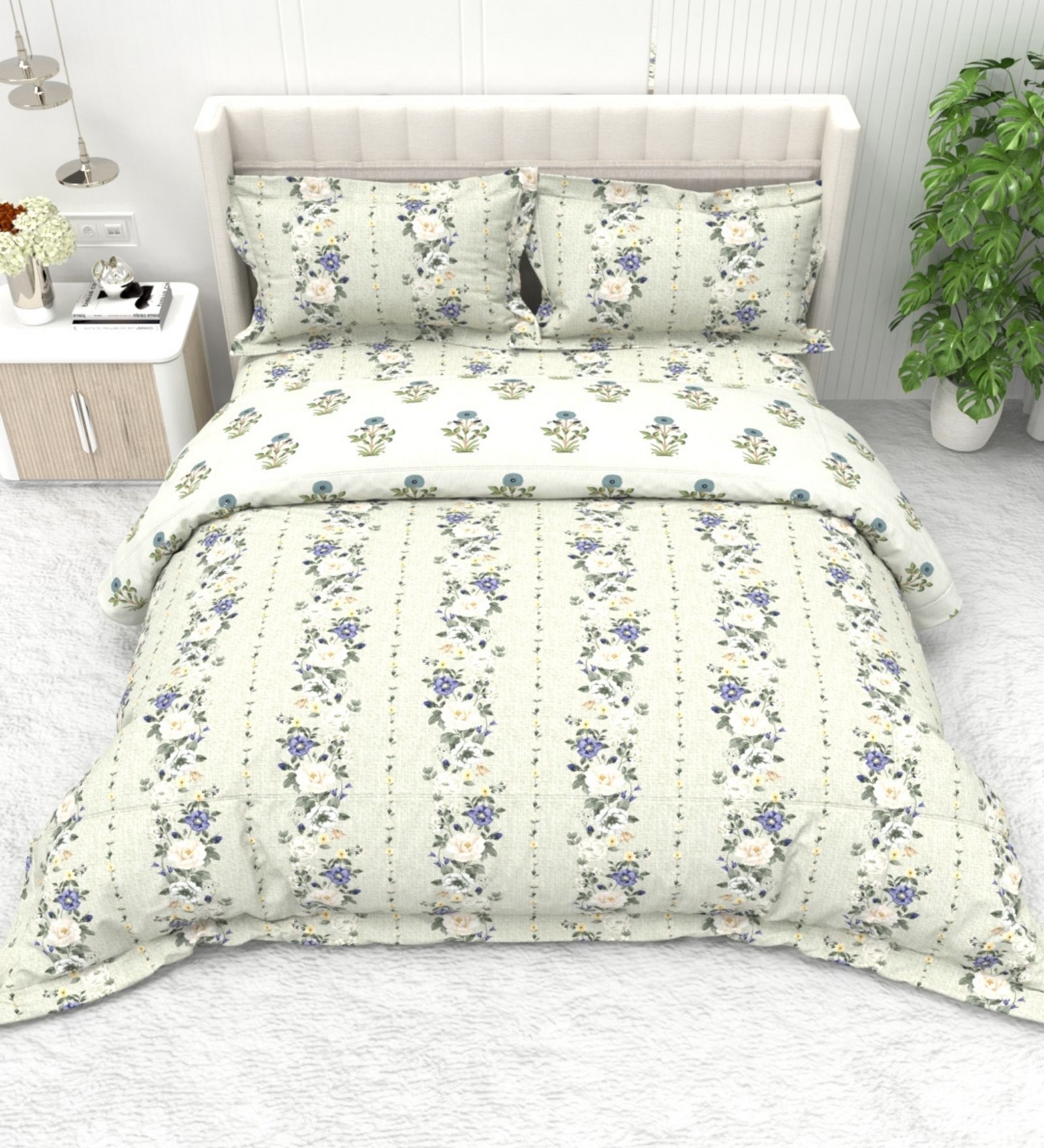 Sage 4-Piece Combo Of Double Bed Cold Weather Comforter & Bedsheet Set