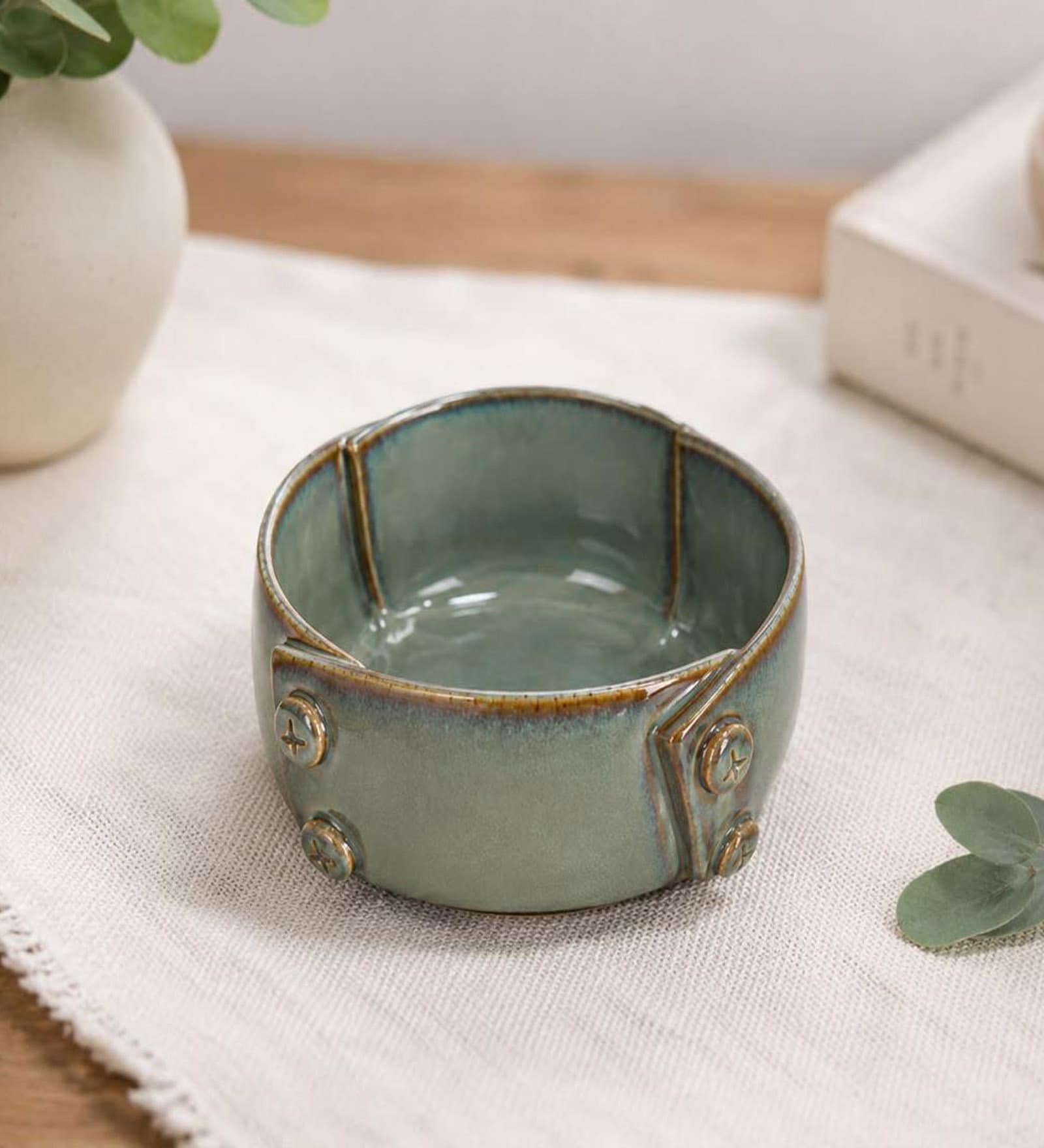 Sage Green Button Ceramic Serving Bowl, 500 Ml