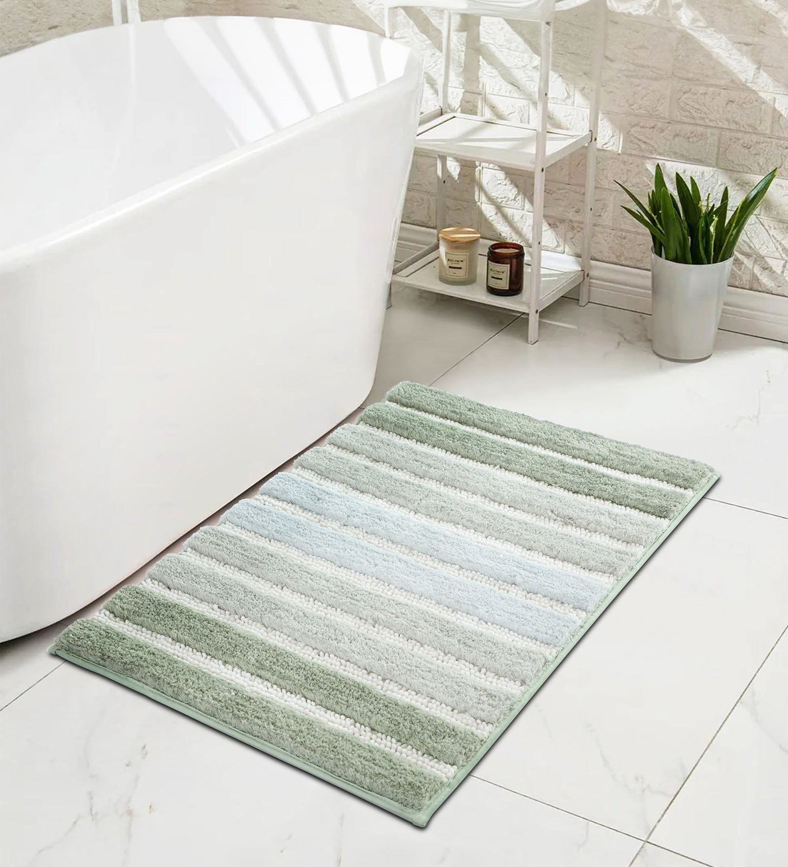 Sage Polyester 32X20 Inches Anti-Skid  Bath Mat
