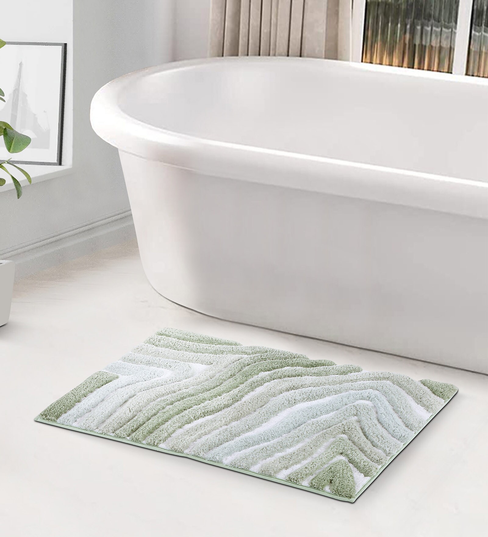 Sage Polyester 32X20 Inches Anti-Skid  Bath Mat
