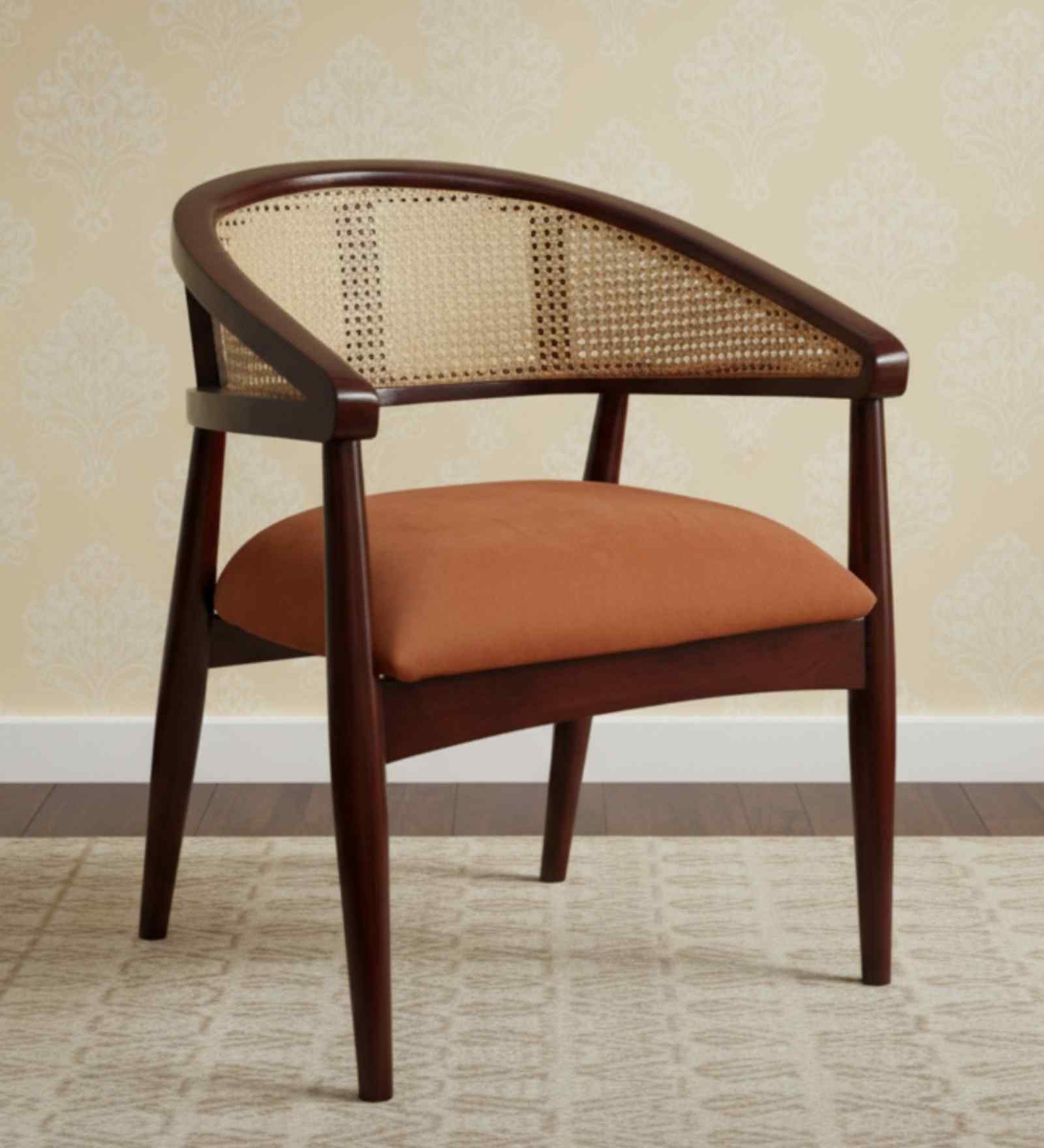 Sahaj Teak Wood Arm Chairs In Orange Finish