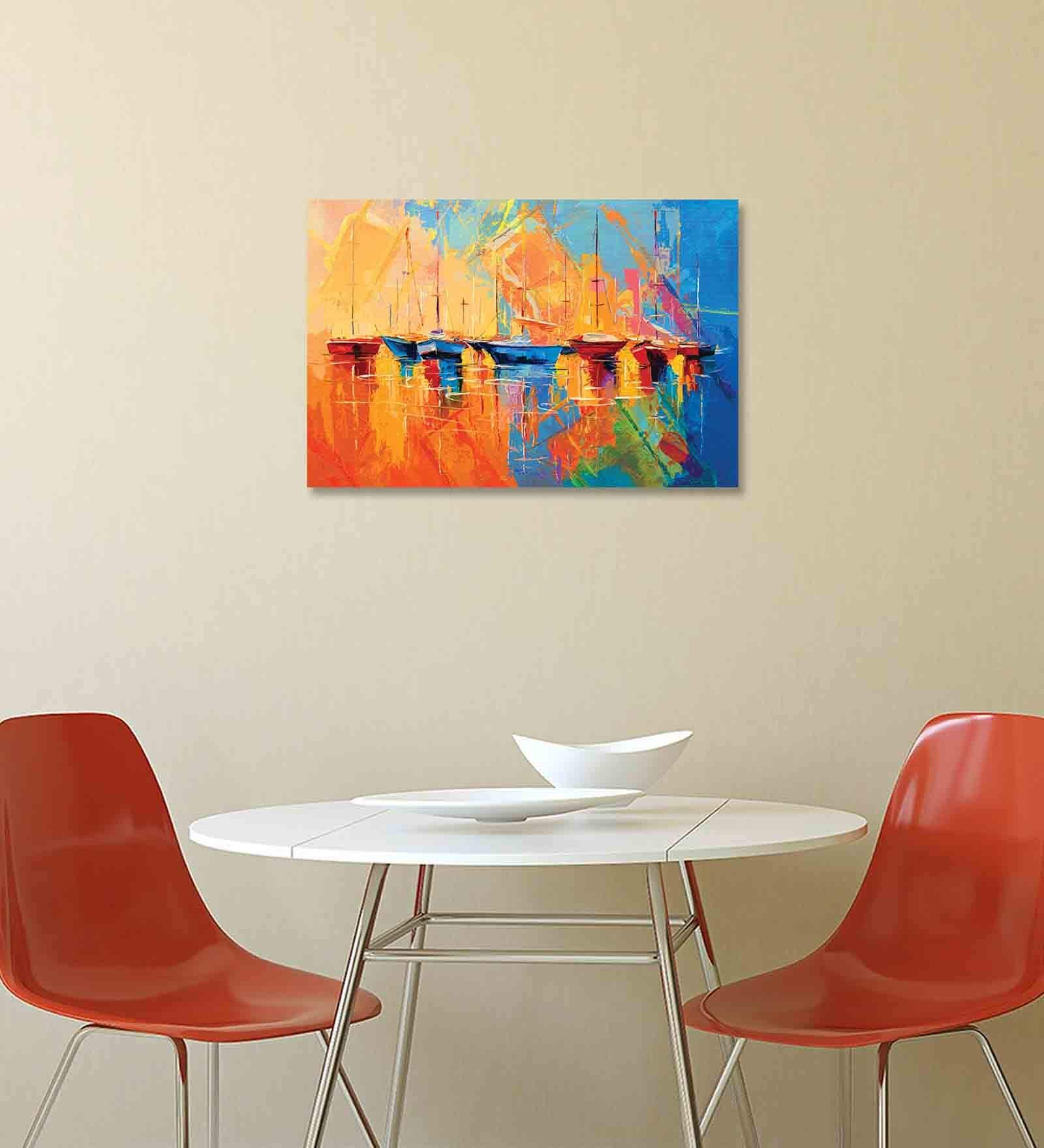 Sailboat Multicolour Teak Wood Canvas Art Print