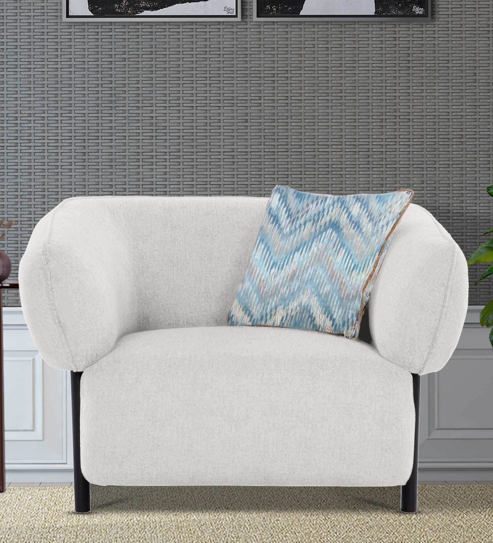 Salford Boucle Fabric 1 Seater Sofa in Snow White Colour Salford Boucle Fabric 1 Seater Sofa in Snow White Colour