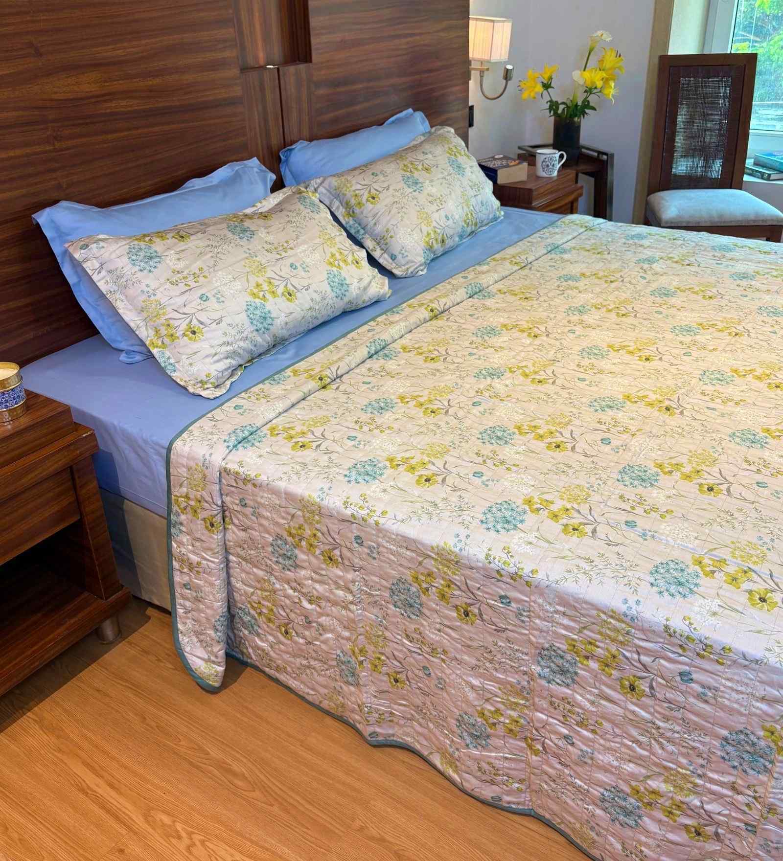 Salvia Blue 100% Cotton Floral 250 GSM Double Bed AC Comforter Salvia Blue 100% Cotton Floral 250 GSM Double Bed AC Comforter