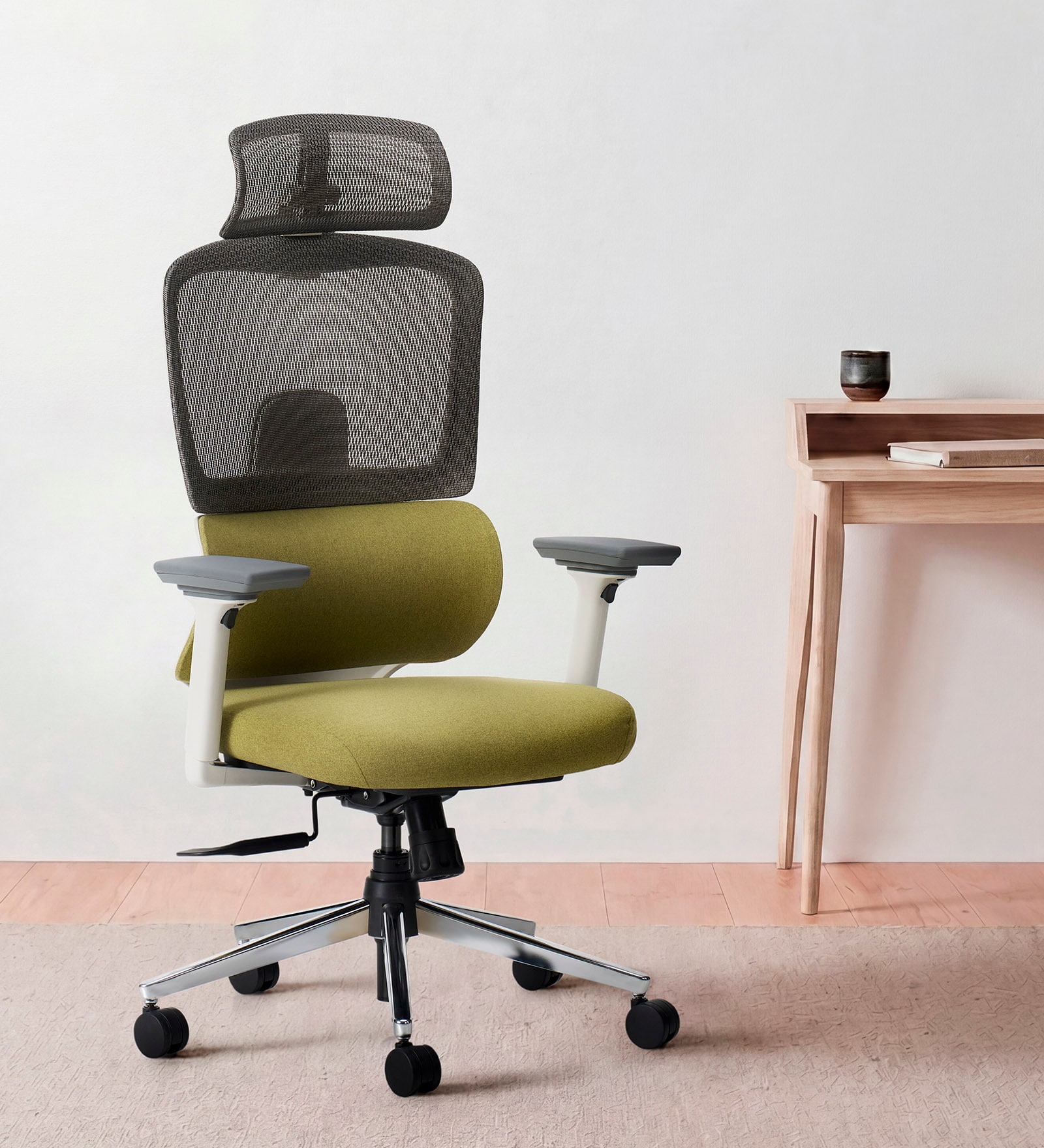 Sama Pro Korean Mesh Office Chair with Seat Slider and 4D Armrests in Green Colour