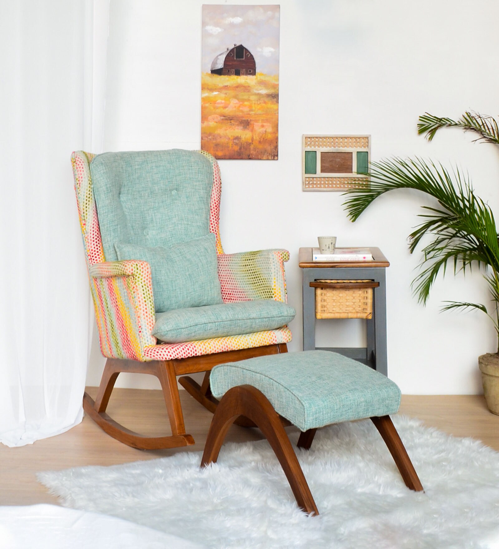 Samdrup Solid Wood Rocking Chair In Multi Finish With Foot Stool
