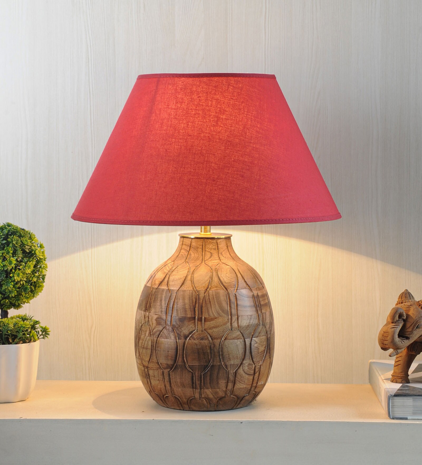 Samsula Maroon Shade Table Lamp With Cotton Base