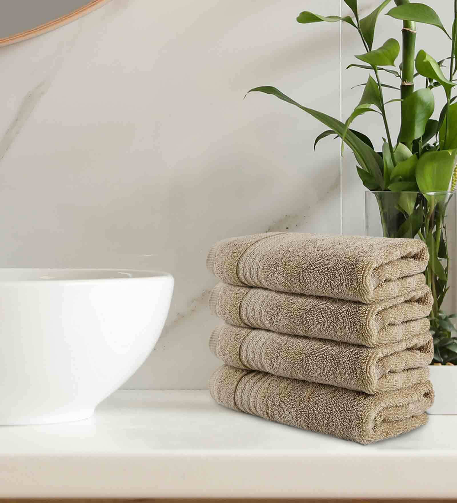Beige Solid 550 GSM Cotton Hand Towels (Set of 4)