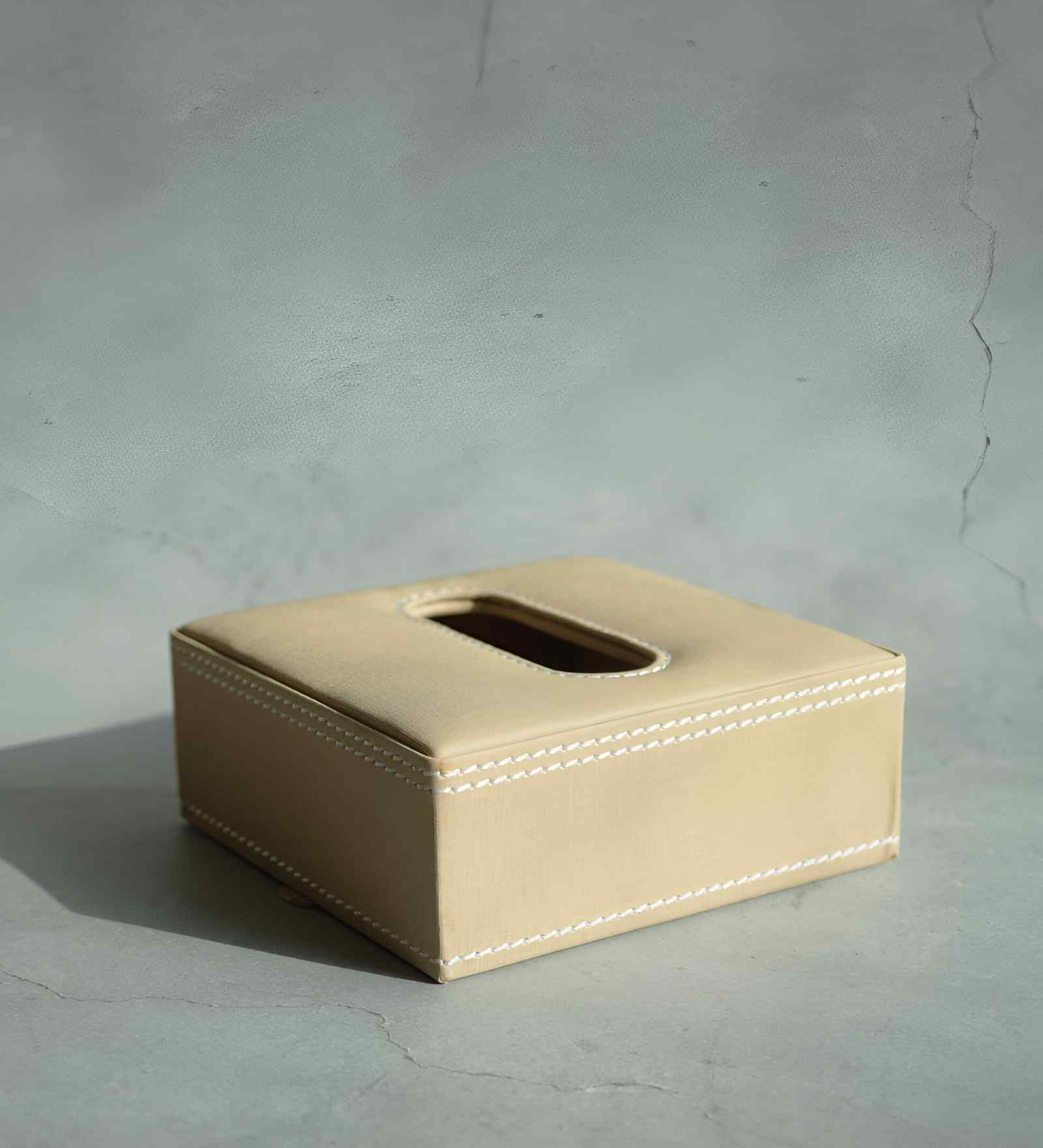 Sand Beige Square PU Leather Tissue Box Cover Modern Tabletop Napkin Holder