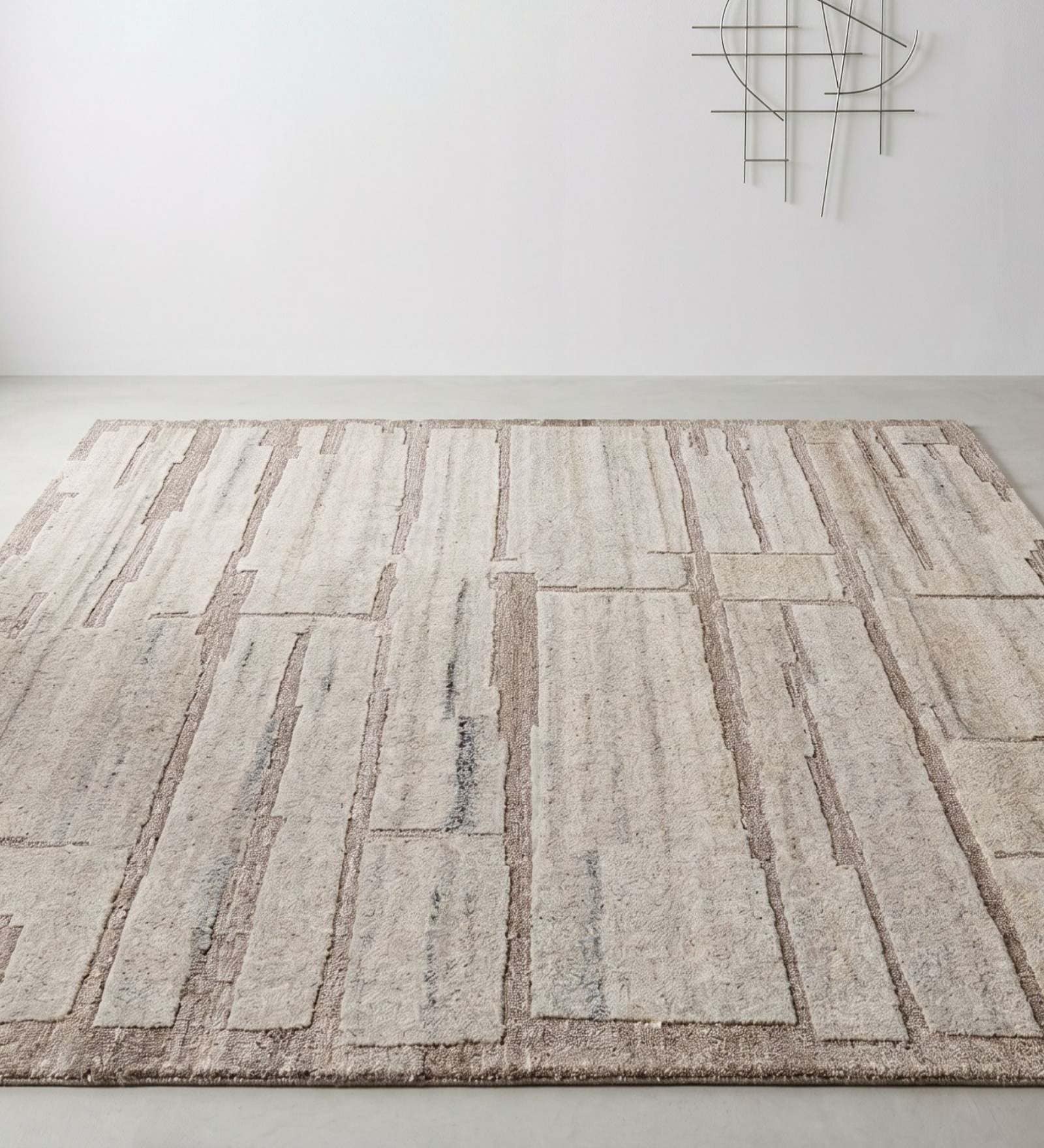 Beige Abstract Woolen 36 x 60 Inches Hand Tufted Rug