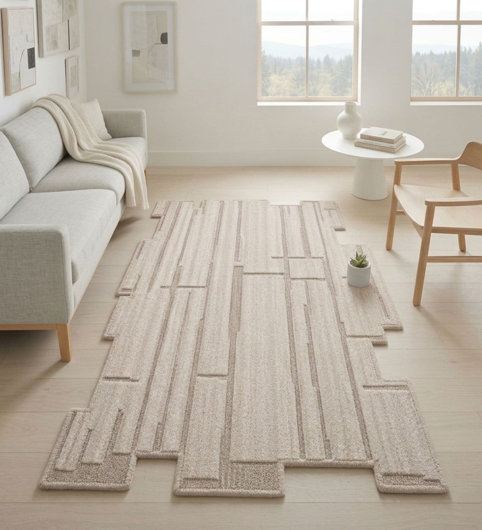 Beige Abstract Woolen 48 x 72 Inches Hand Tufted Rug