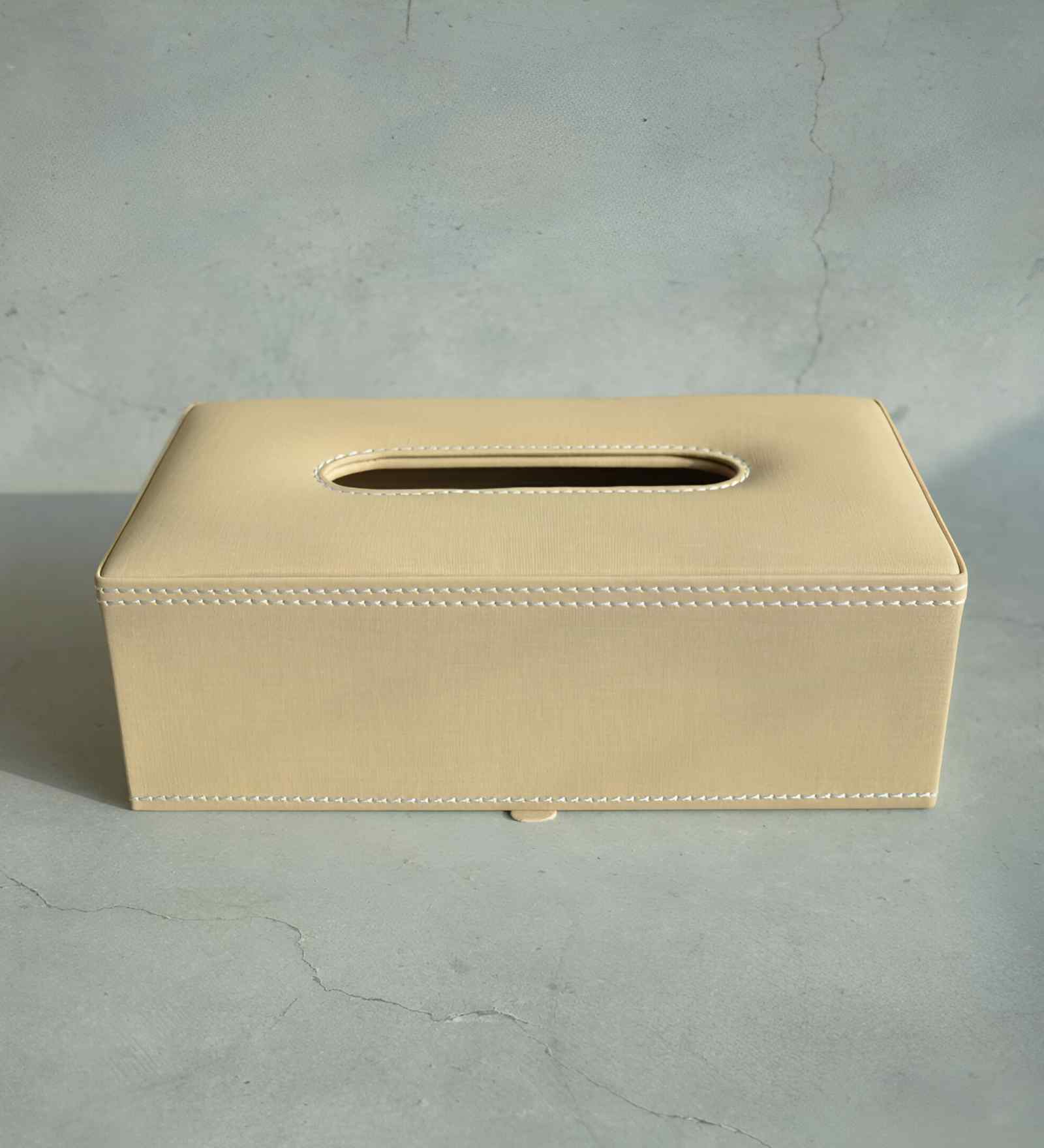 Sand Beige Rectangular PU Leather Tissue Box Cover Sleek Tabletop Napkin Dispenser