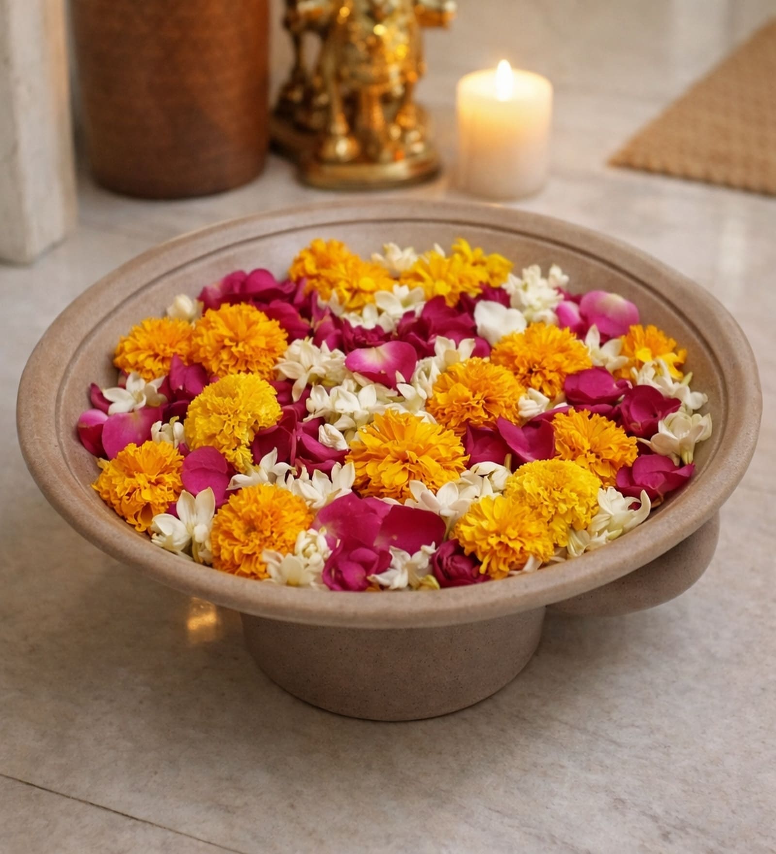 Sand Finish Urli Bowl for Floating Candles & Flowers Elegant Centerpiece