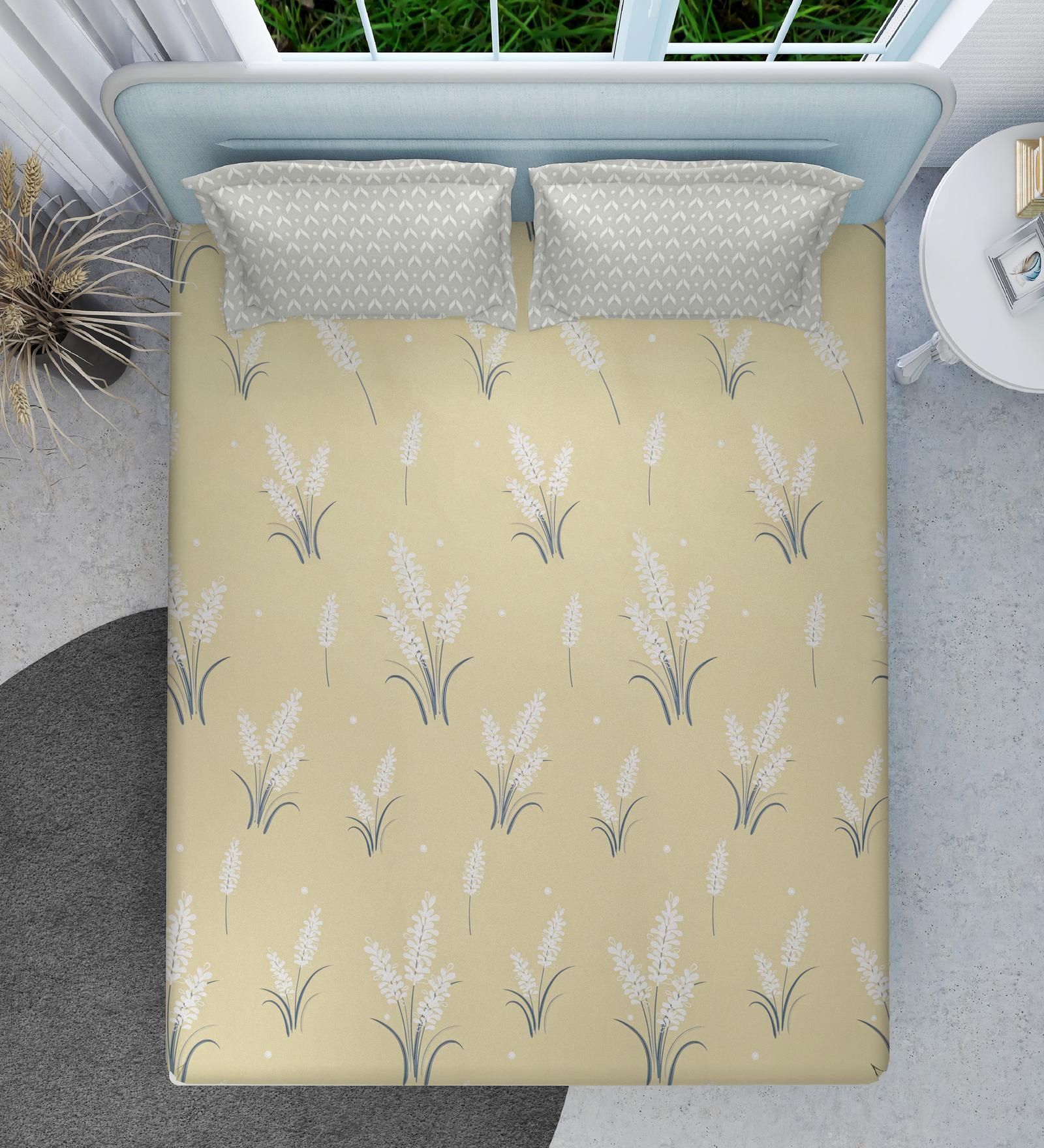 Sand Floral 160 TC Microfiber Queen Sized Double Bedsheet with 2 Pillow Covers Snow Petals Collection