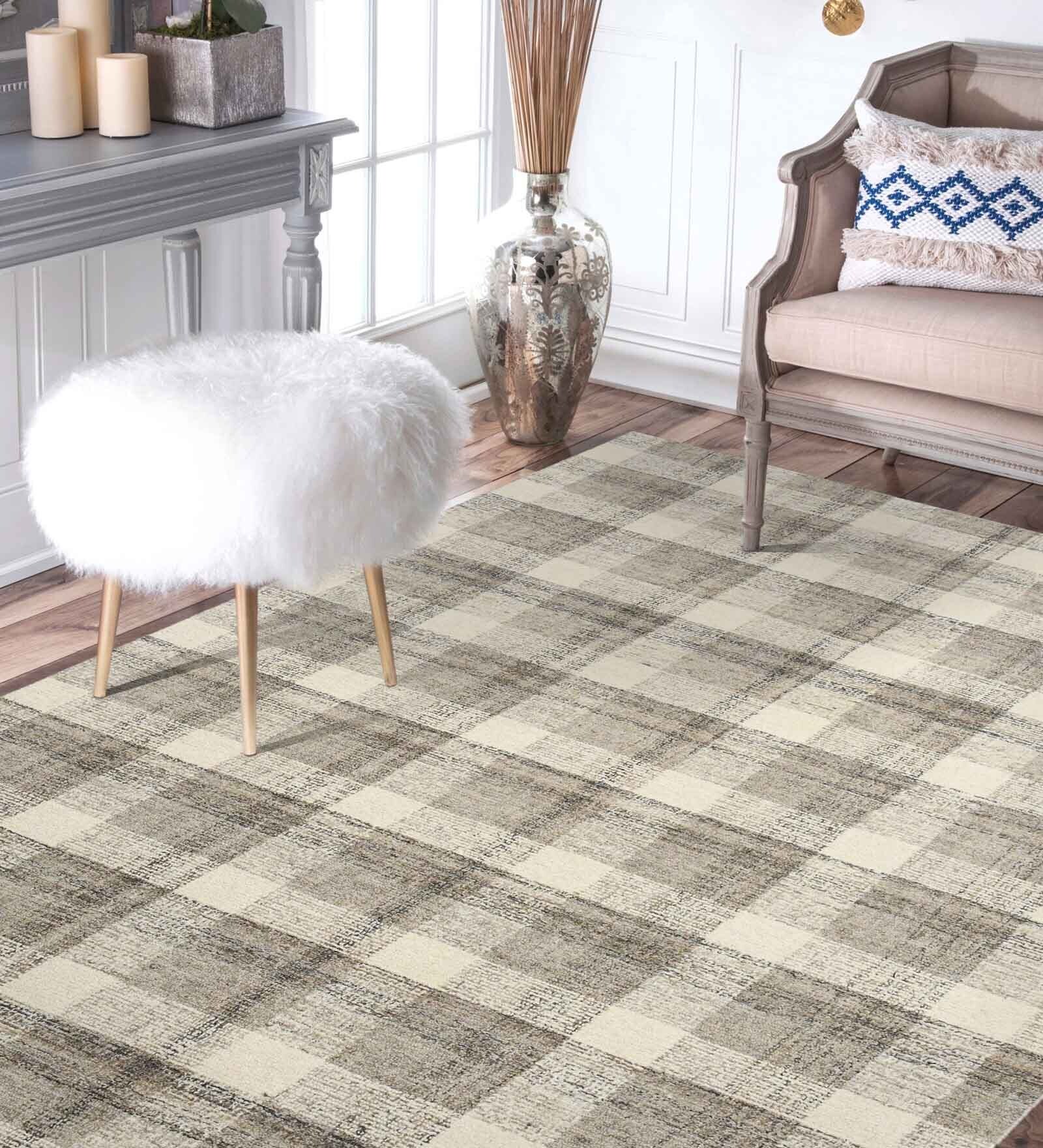 Brown Geometric Wool 8 ft x 10 ft Hand Tufted Carpet