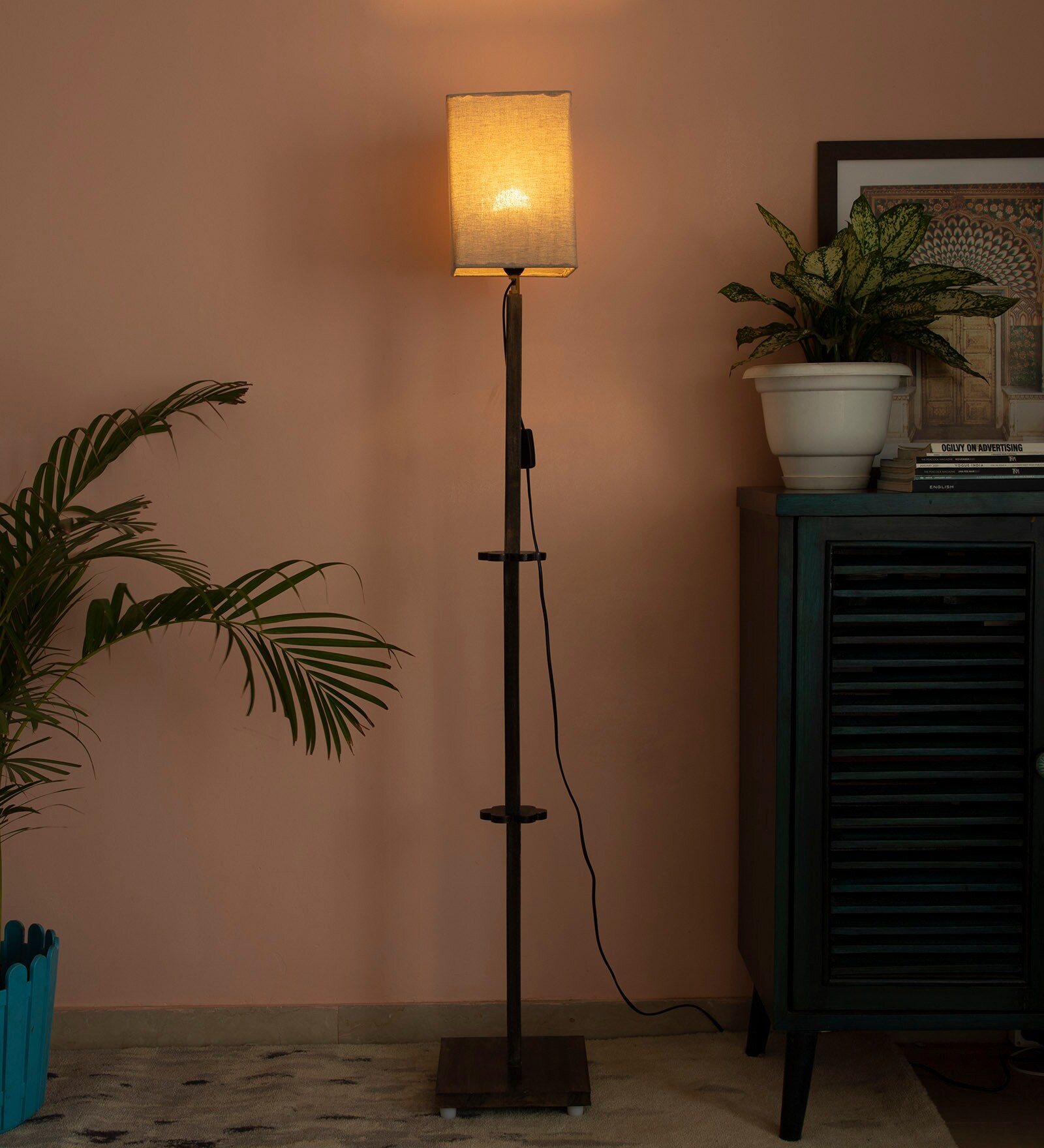 Sanded Mockey Floor Lamp in Solid Wood & Walnut Polish Base