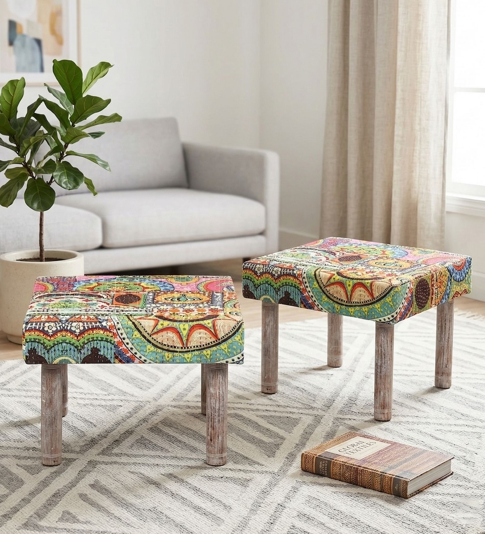 Sandford Ottoman Set Of 2 In Multicolour