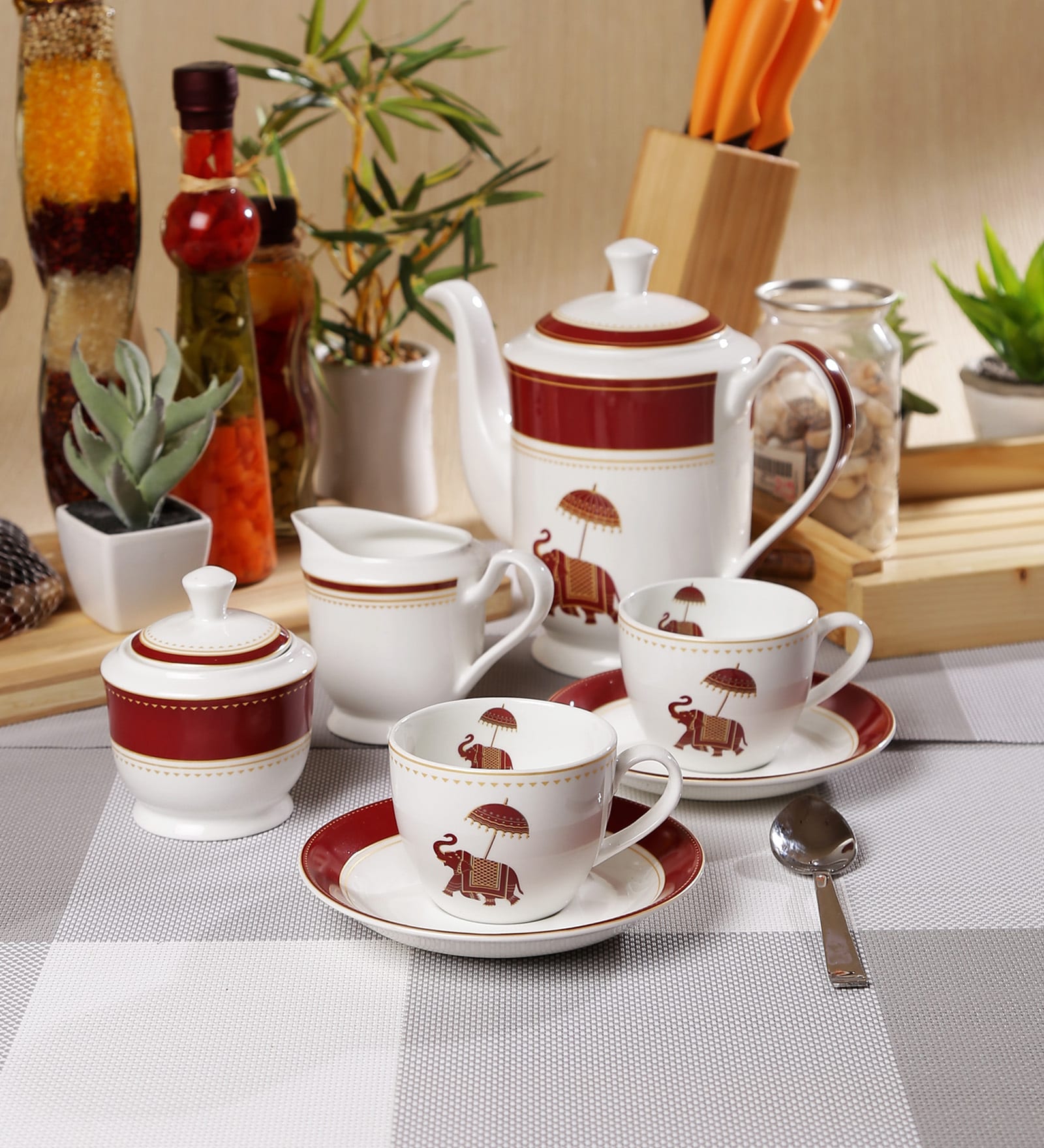 Buy Sanjeev Kapoor Utsav Collection Bone China Tea Set Set of 15