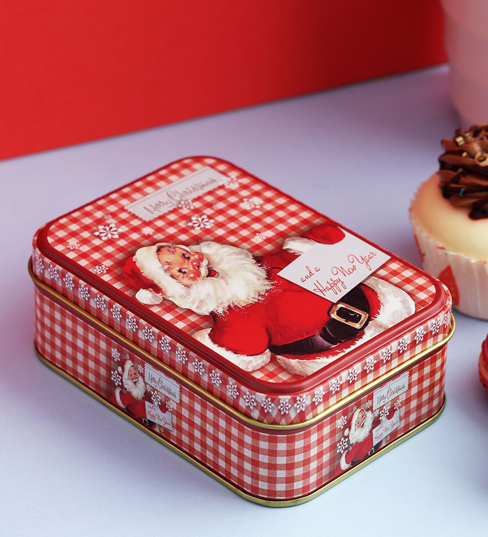 Red Metal Santa Claus Trinket Decorative Box