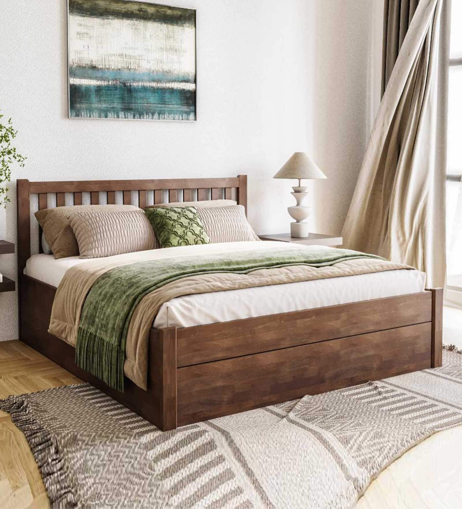 Buy Santam Solid Wood King Size Bed In Irish Walnut Colour With Box ...