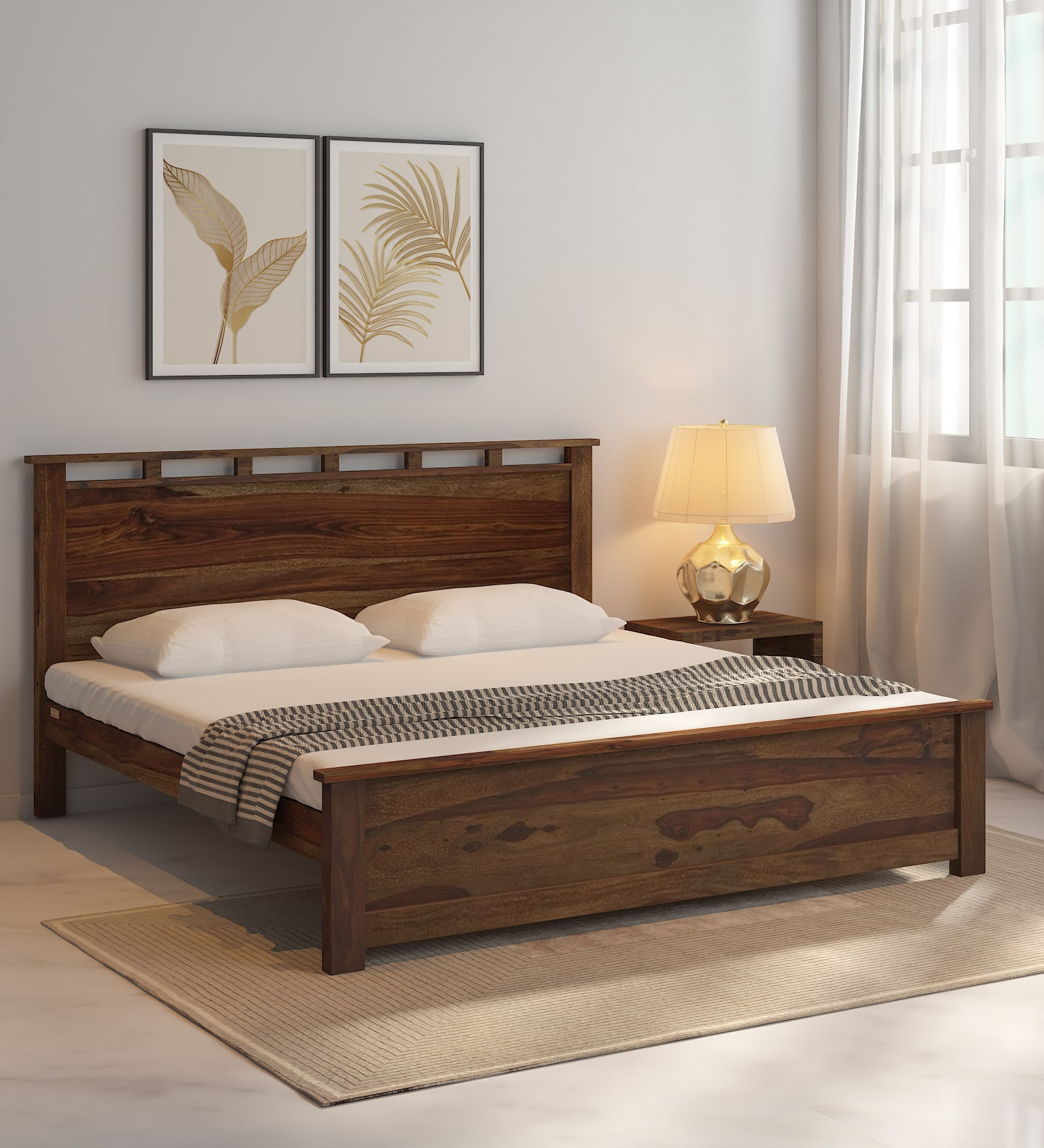 Buy Santiago Sheesham Wood Queen Size Bed in Scratch Resistant ...