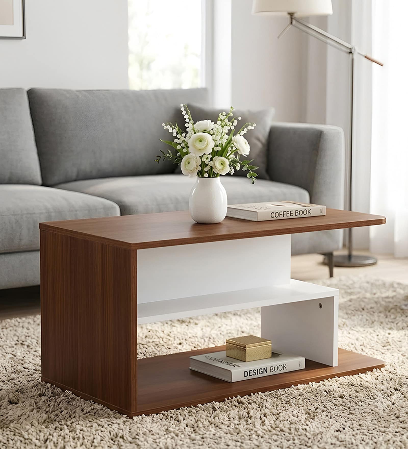 Sara Center Table In Classic Walnut And White Finish