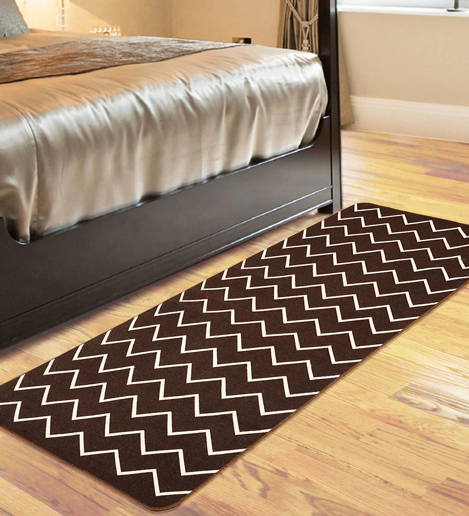 Brown Cotton 79 x 28 Inches Machine Made Floor Runner