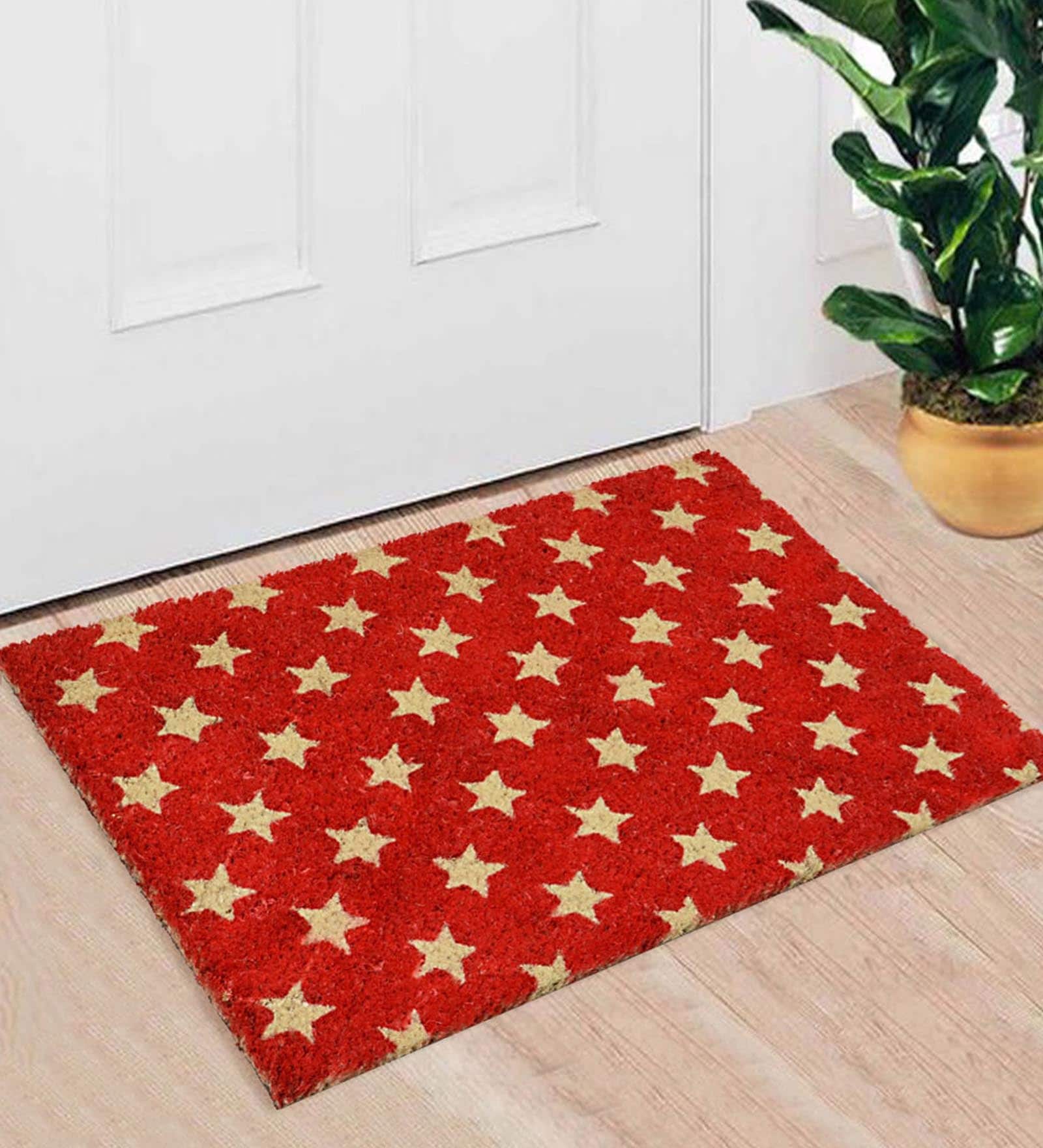 Red Coir Abstract Pattern 24X16 Inch Stain Resistant Door Mat
