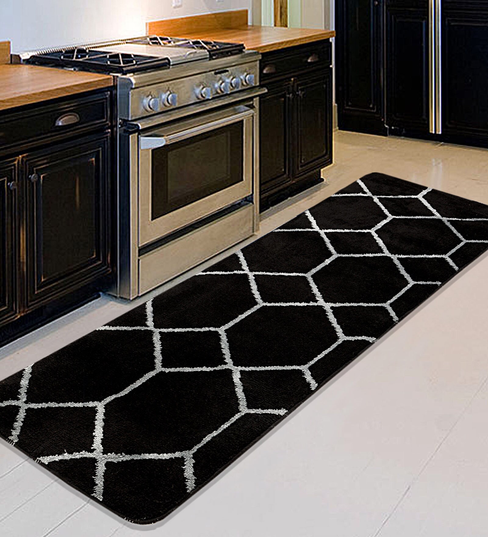 Black Microfibre 71 x 20 Inches Machine Made Floor Runner