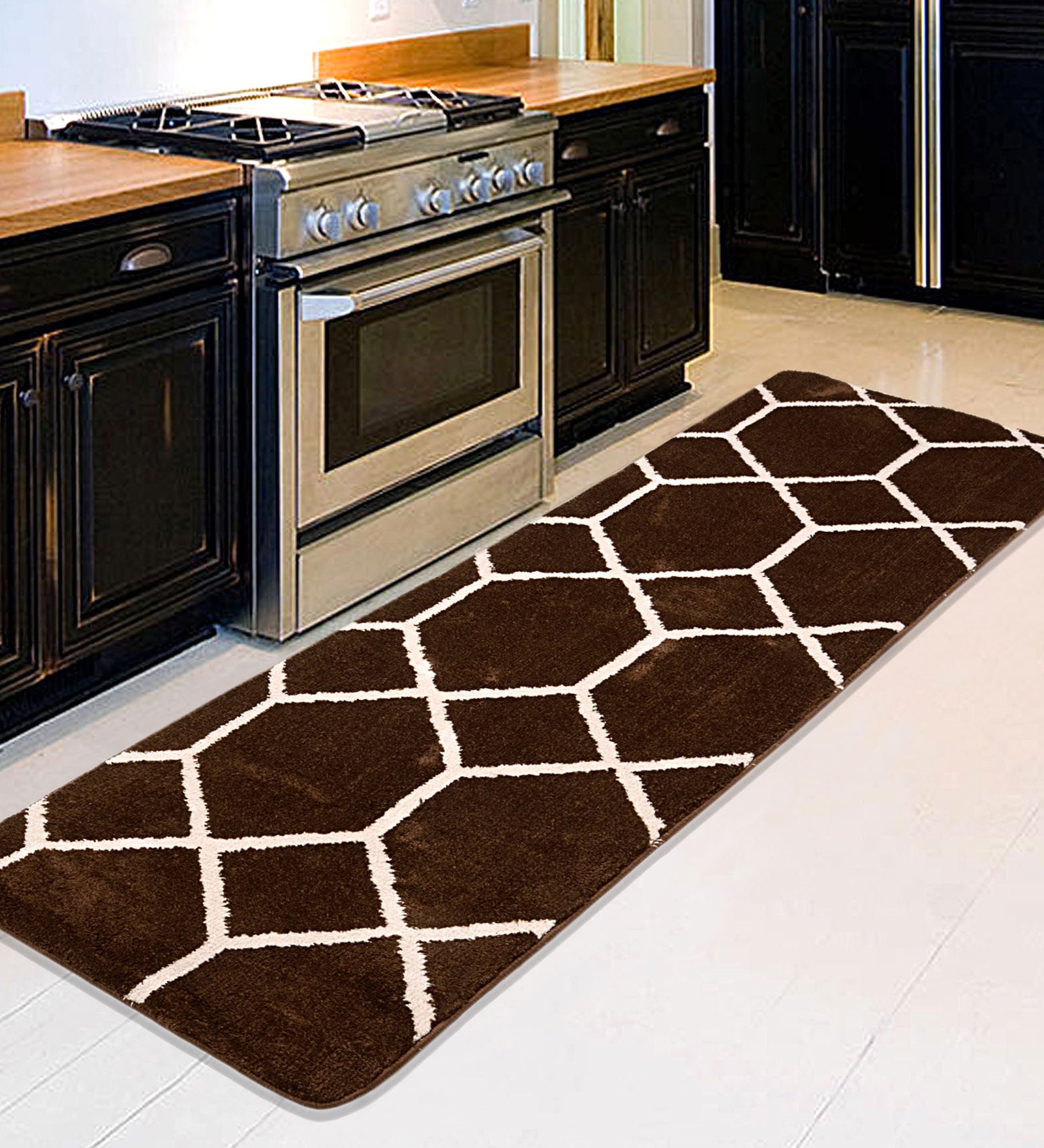 Geometric Pattern Microfibre 6 X 2 Feet Machine Made Bedside Runner