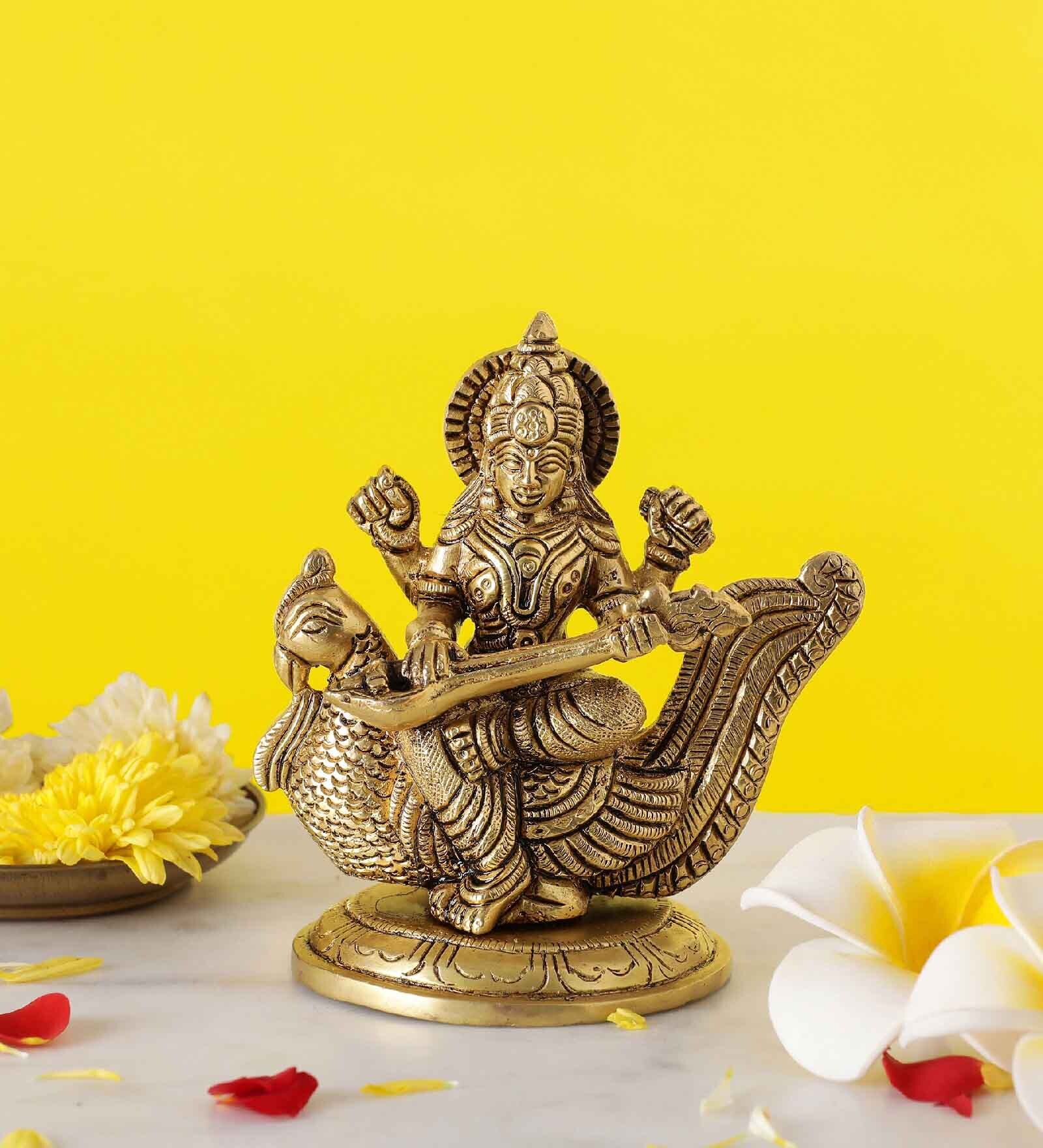 Saraswati Gold & Yellow Brass Idol