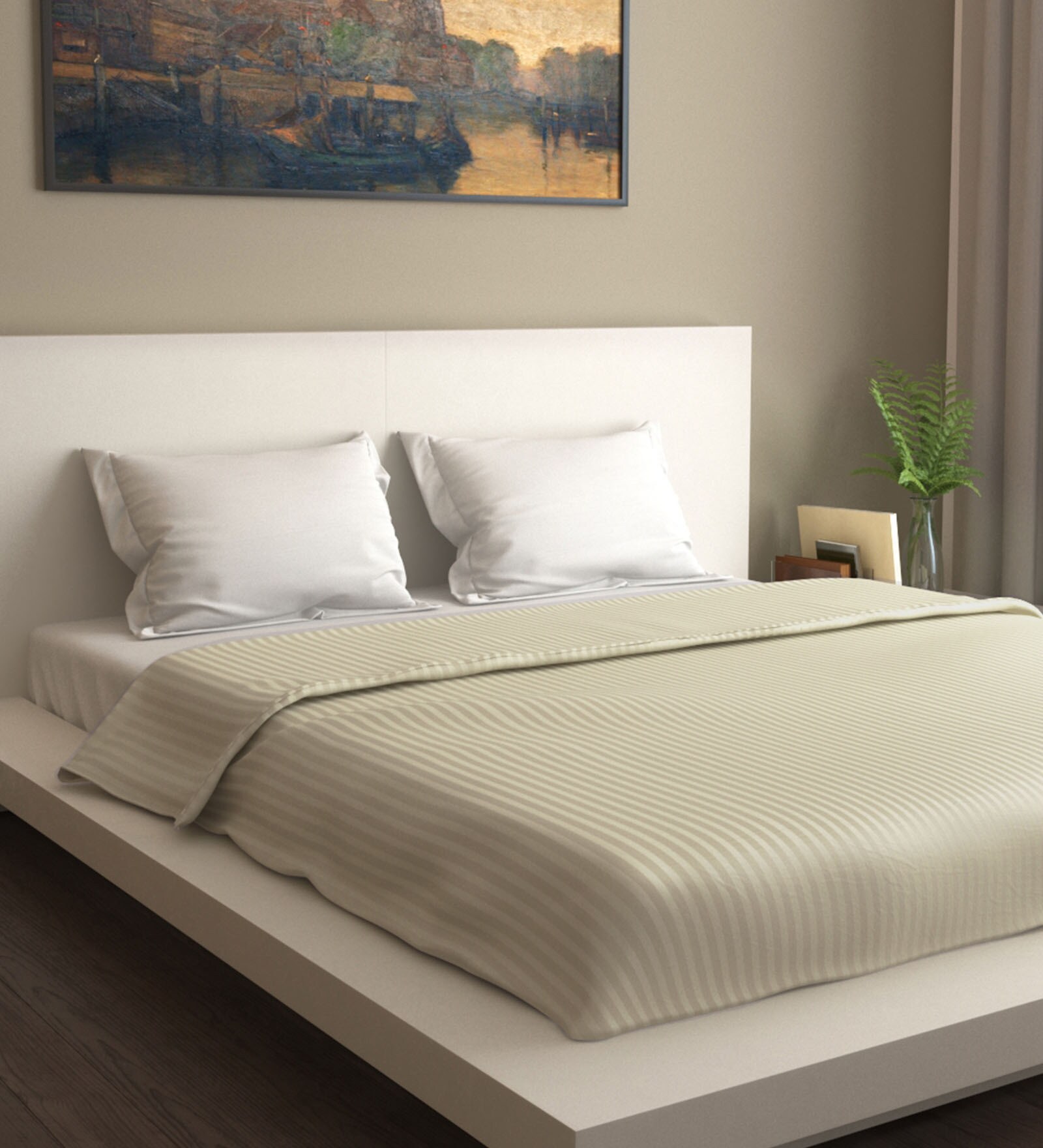 Cream Solid 100% Cotton Double Bed Duvet Cover  