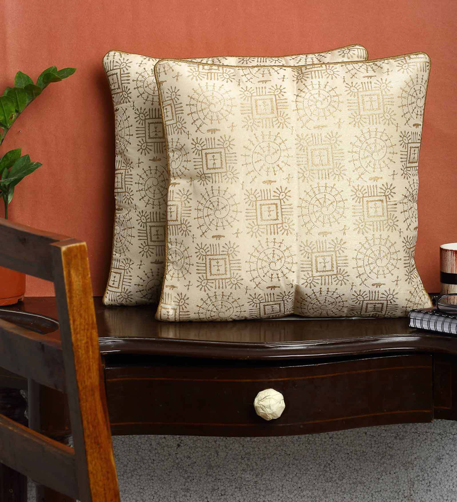 Multicolor Traditional Satin 16 x 16 Inches Cushion Covers (Set of 2)