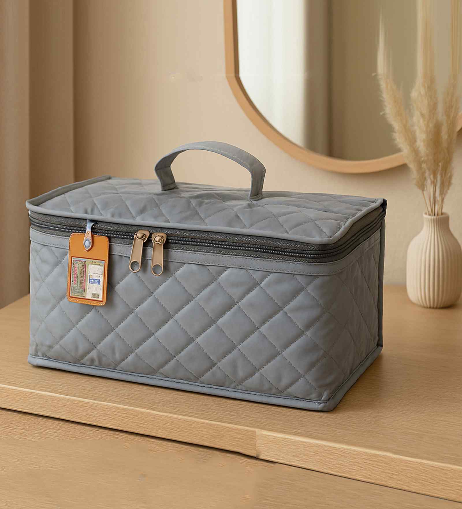 Grey Satin Makeup Jewellery Locker Organizer Box