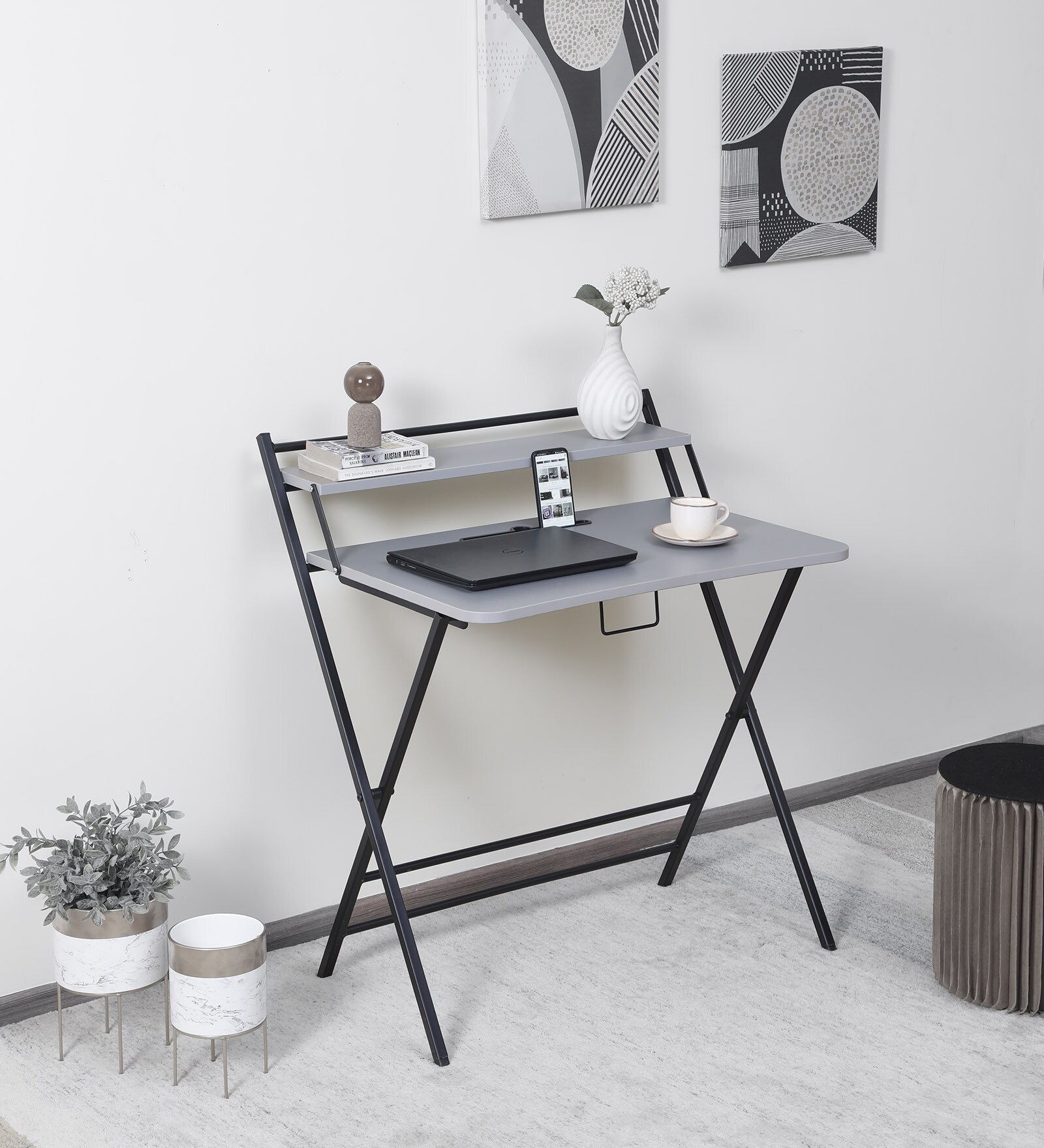 Sato Metal Foldable Study Table in Grey Finish
