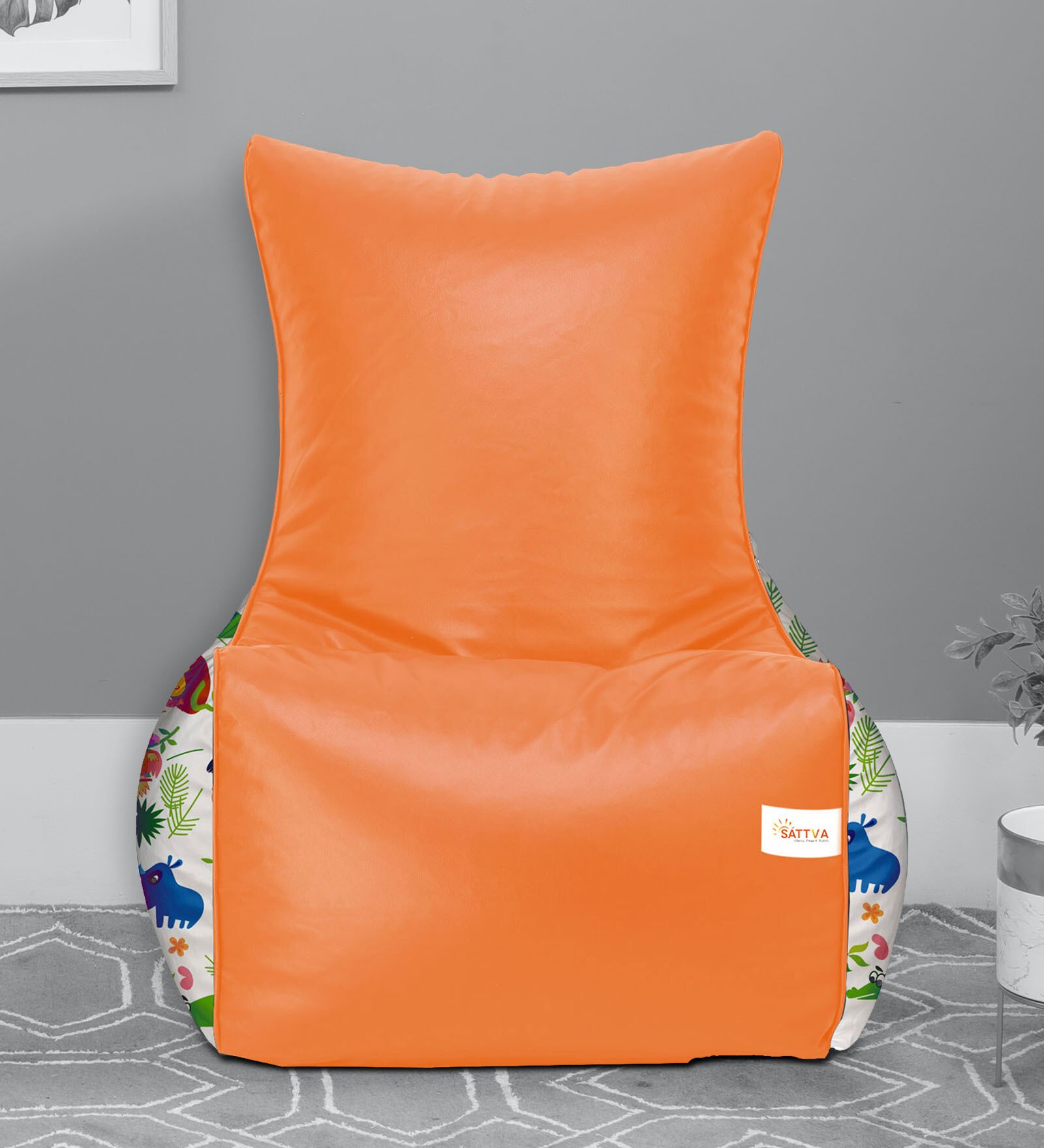 Sattva Animal Printed Kids XXL Chair Bean Bag with Beans in Orange Colour