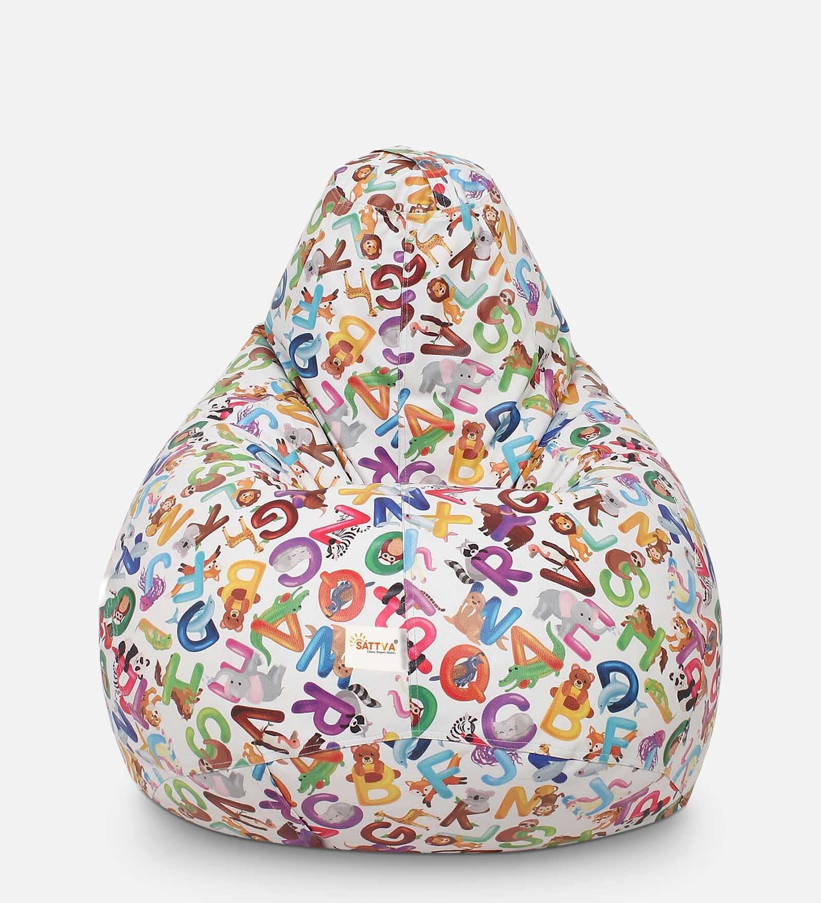 Buy Classic Large Leatherette Kids Filled Bean Bag in Alphabets Print