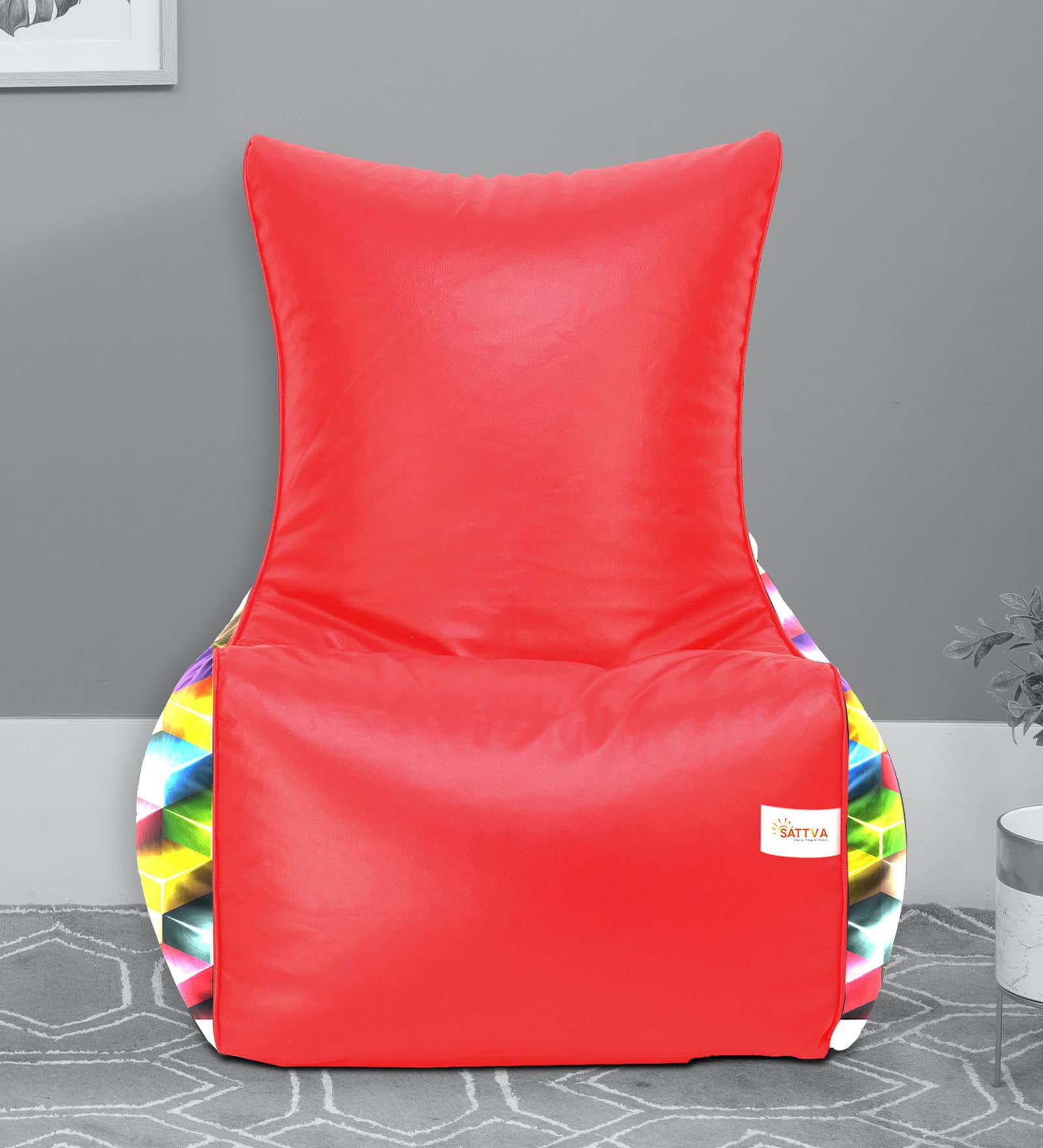 Sattva Cubes Printed Kids XXL Chair Bean Bag with Beans in Red Colour