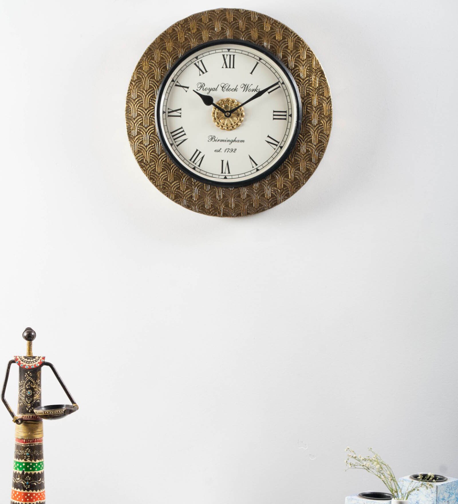 Sayan Brass MDF Wall Clock