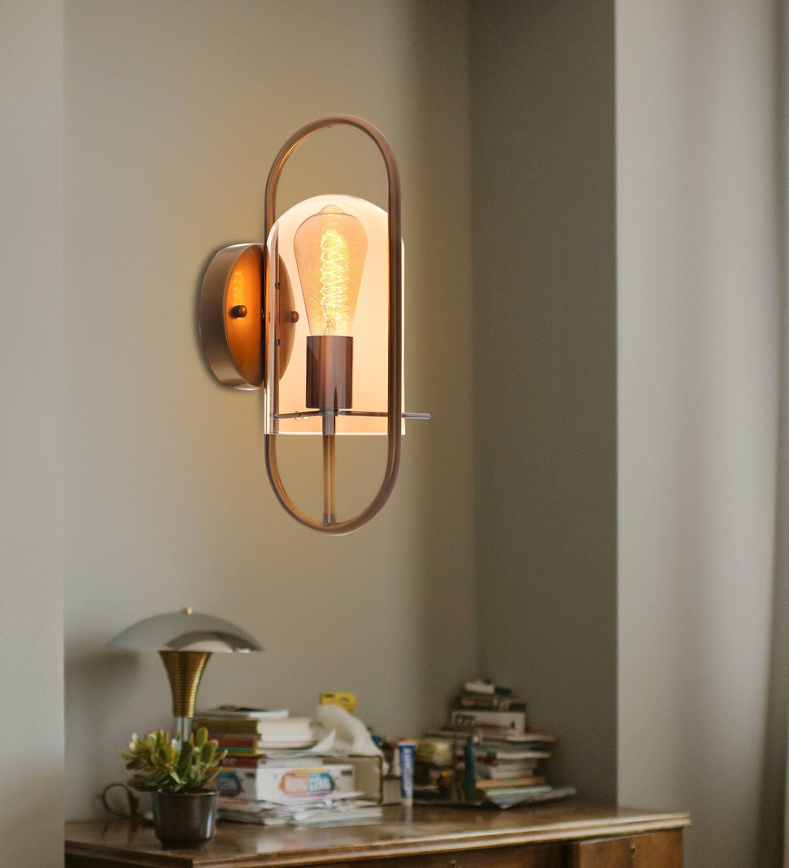 Diagon Brass Glass and Metal Novelty Wall Light