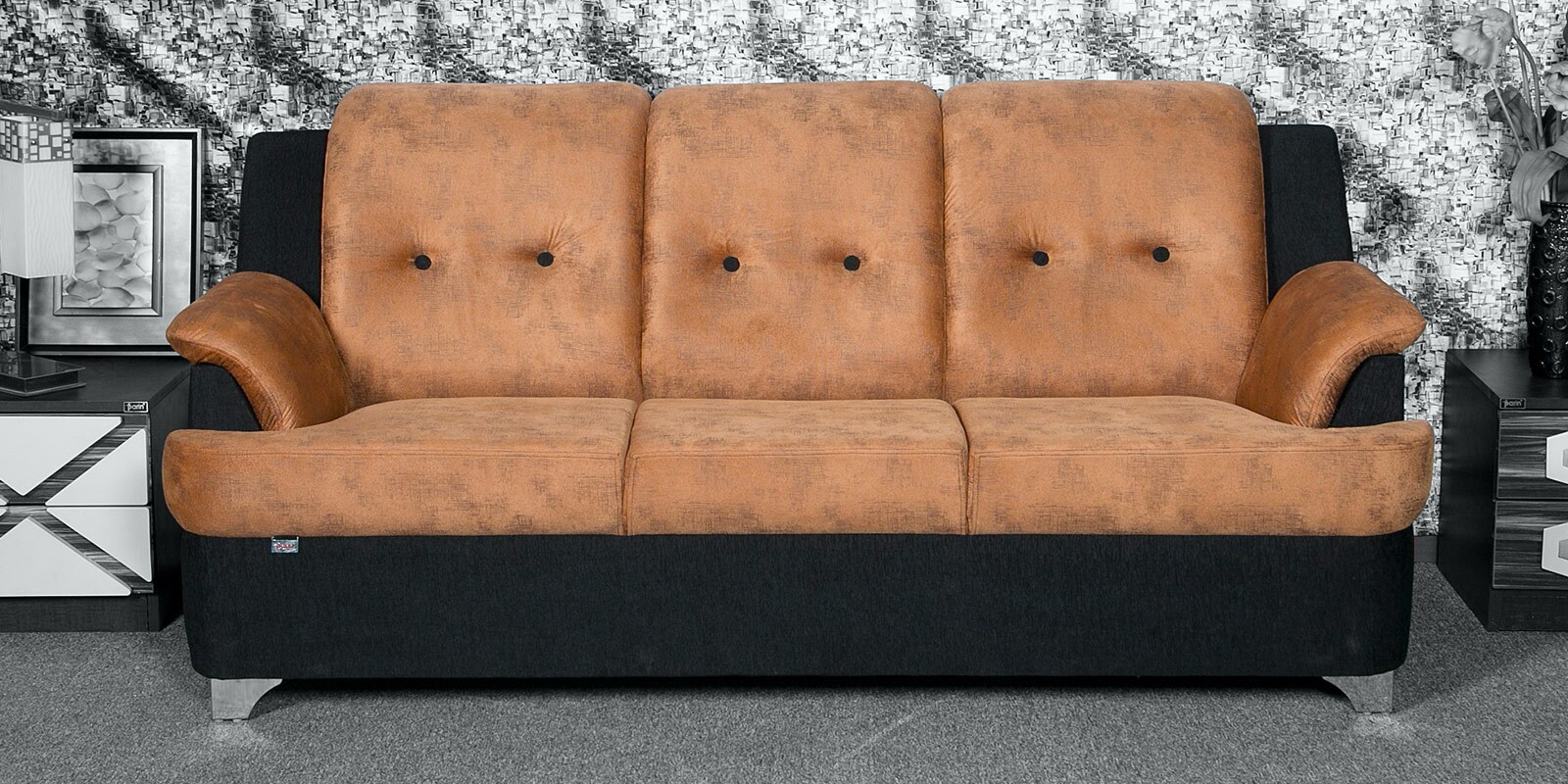 Buy Salamanca 3 Seater Sofa In Tan & Black Colour by Parin Online