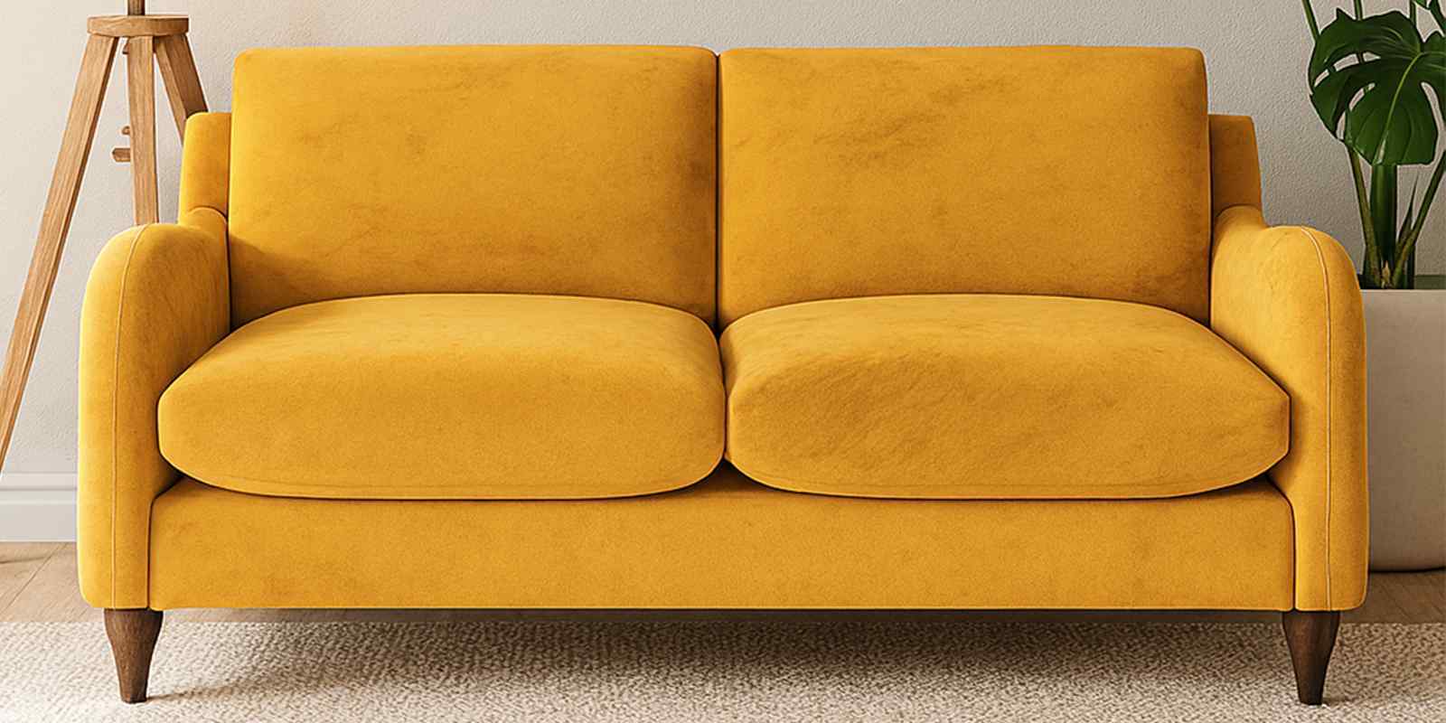 Sally Velvet 2 Seater Sofa in Turmeric Yellow Color