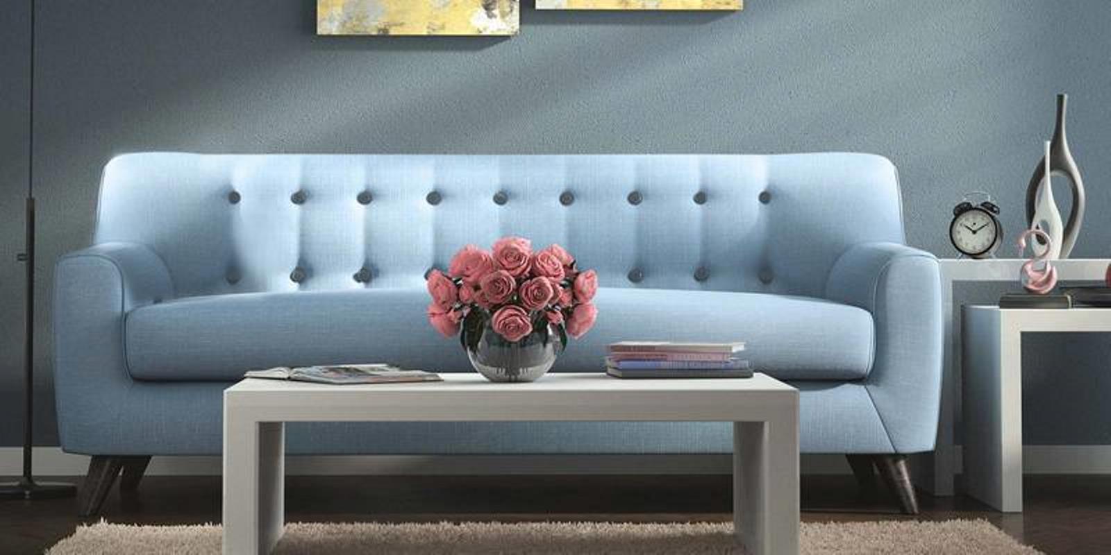 Buy San Bruno Three Seater Sofa in Ice Blue Colour on Rent Online