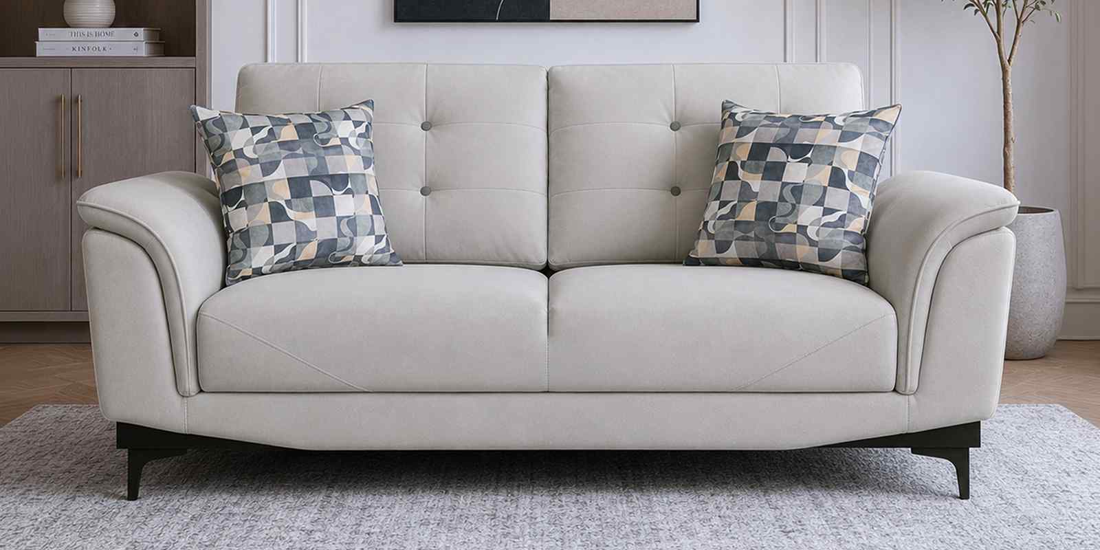 Sandora Velvet Fabric 2 Seater Sofa Set In Light Grey Colour Sandora Velvet Fabric 2 Seater Sofa Set In Light Grey Colour