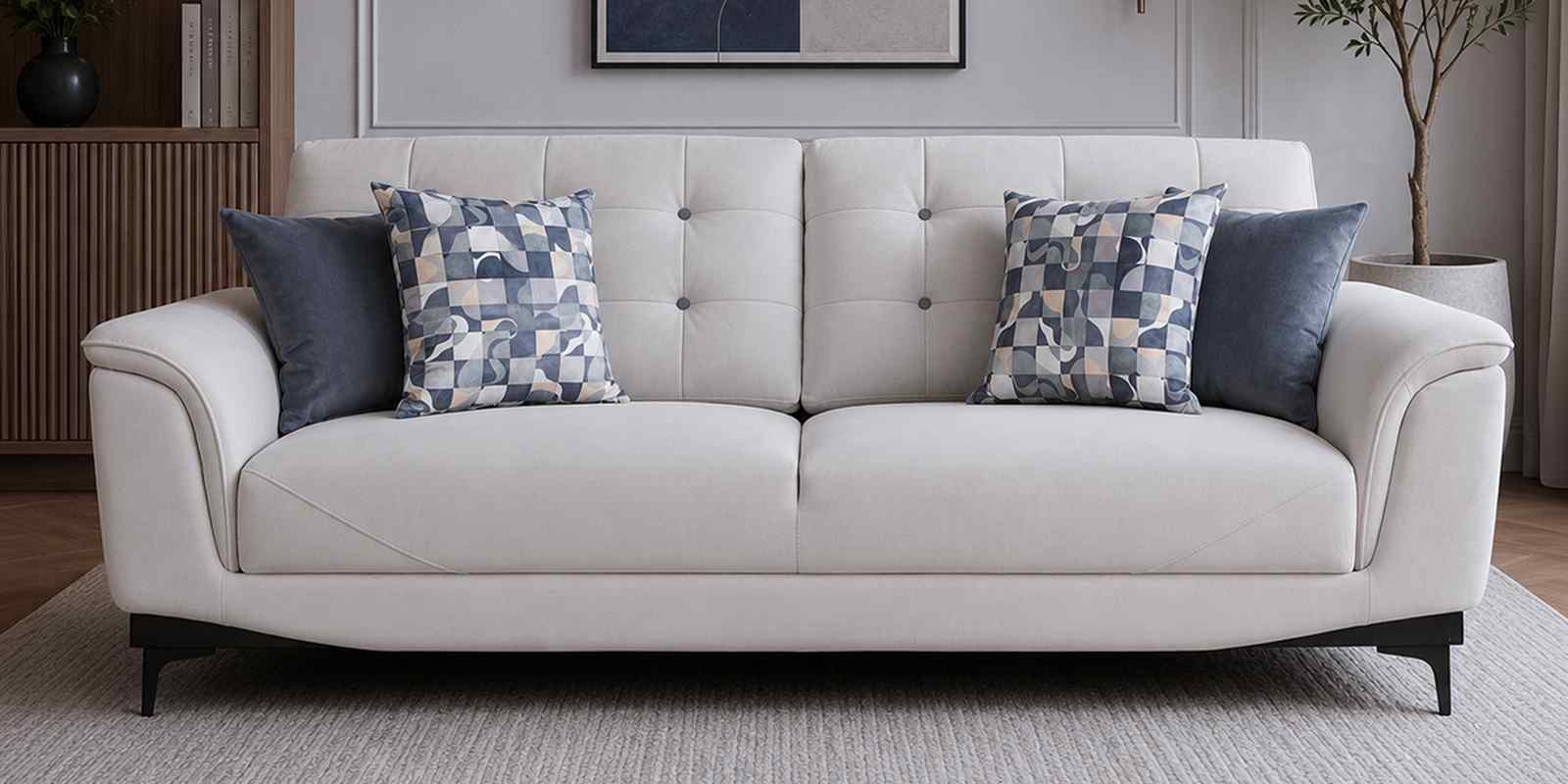 Sandora Velvet Fabric 3 Seater Sofa Set In Light Grey Colour Sandora Velvet Fabric 3 Seater Sofa Set In Light Grey Colour