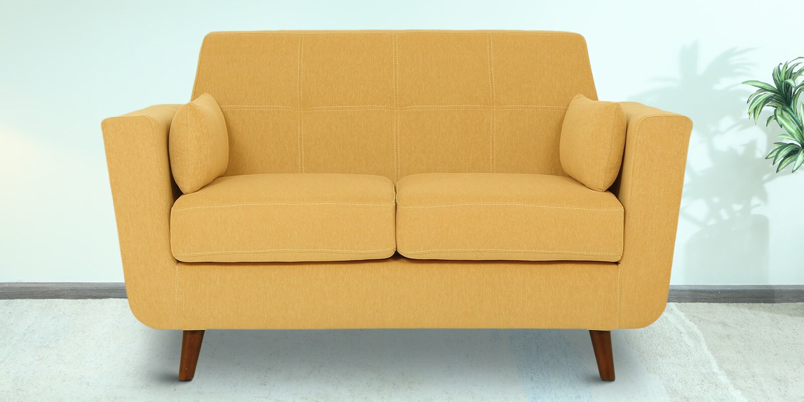 Santiago Fabric 2 Seater Sofa In Camel Yellow Colour