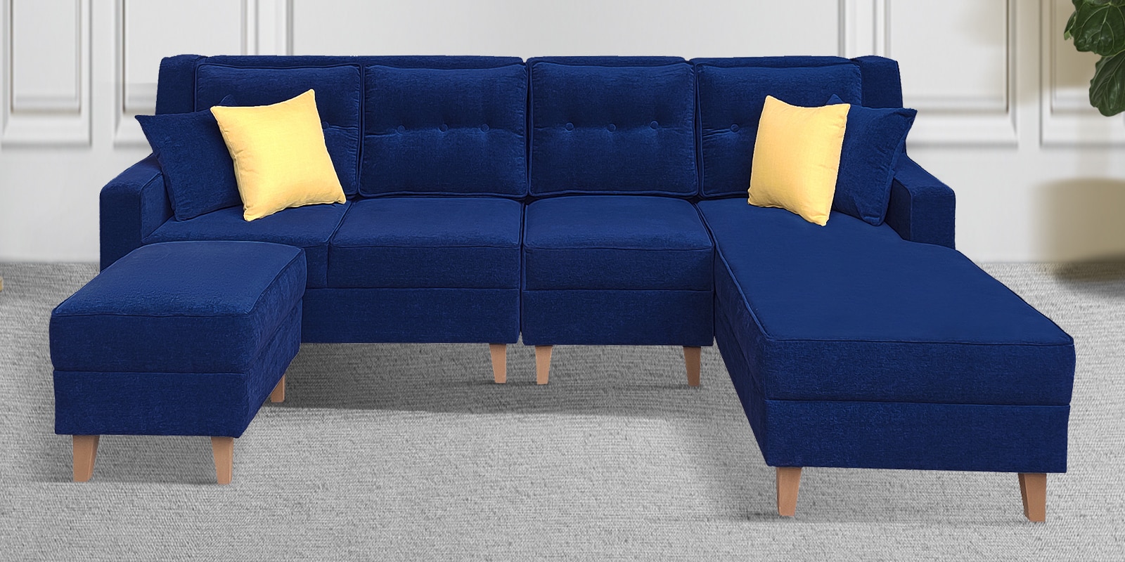 Santiago Fabric 6 Seater LHS Sectional Sofa with Ottoman in Blue Colour