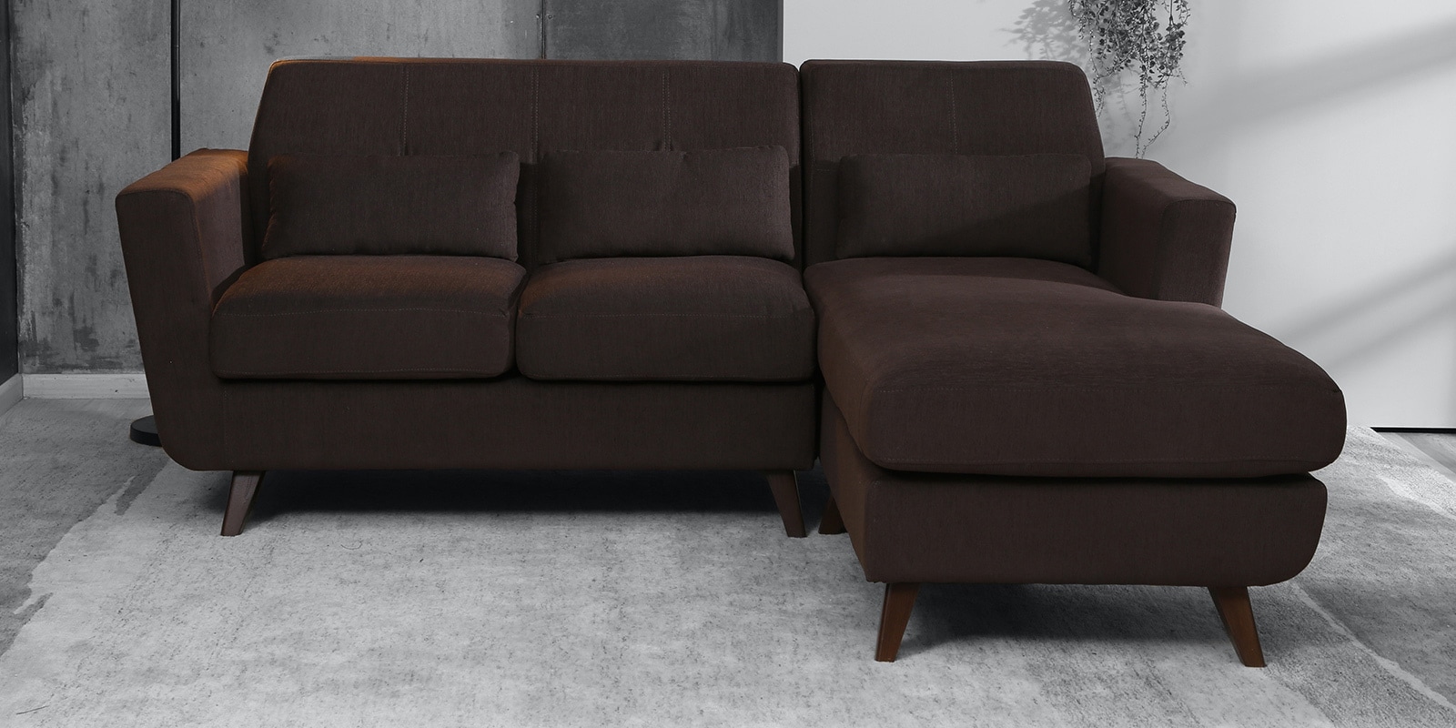 Santiago Fabric LHS Sectional Sofa (2 + Lounger) In Chestnut Brown Colour