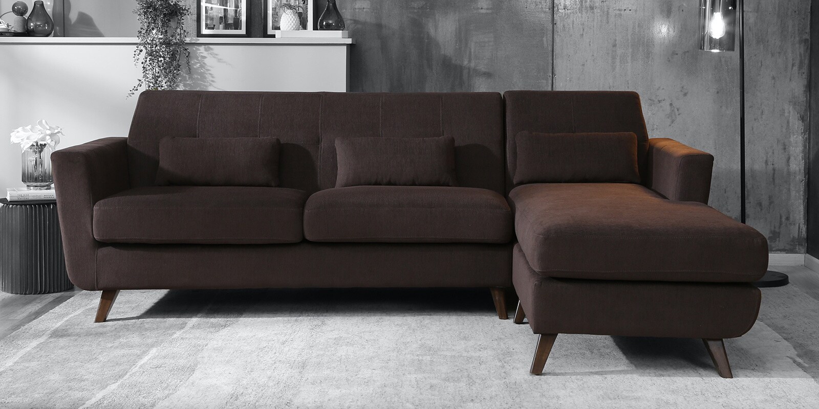 Santiago Fabric LHS Sectional Sofa (3 + Lounger) In Chestnut Brown Colour
